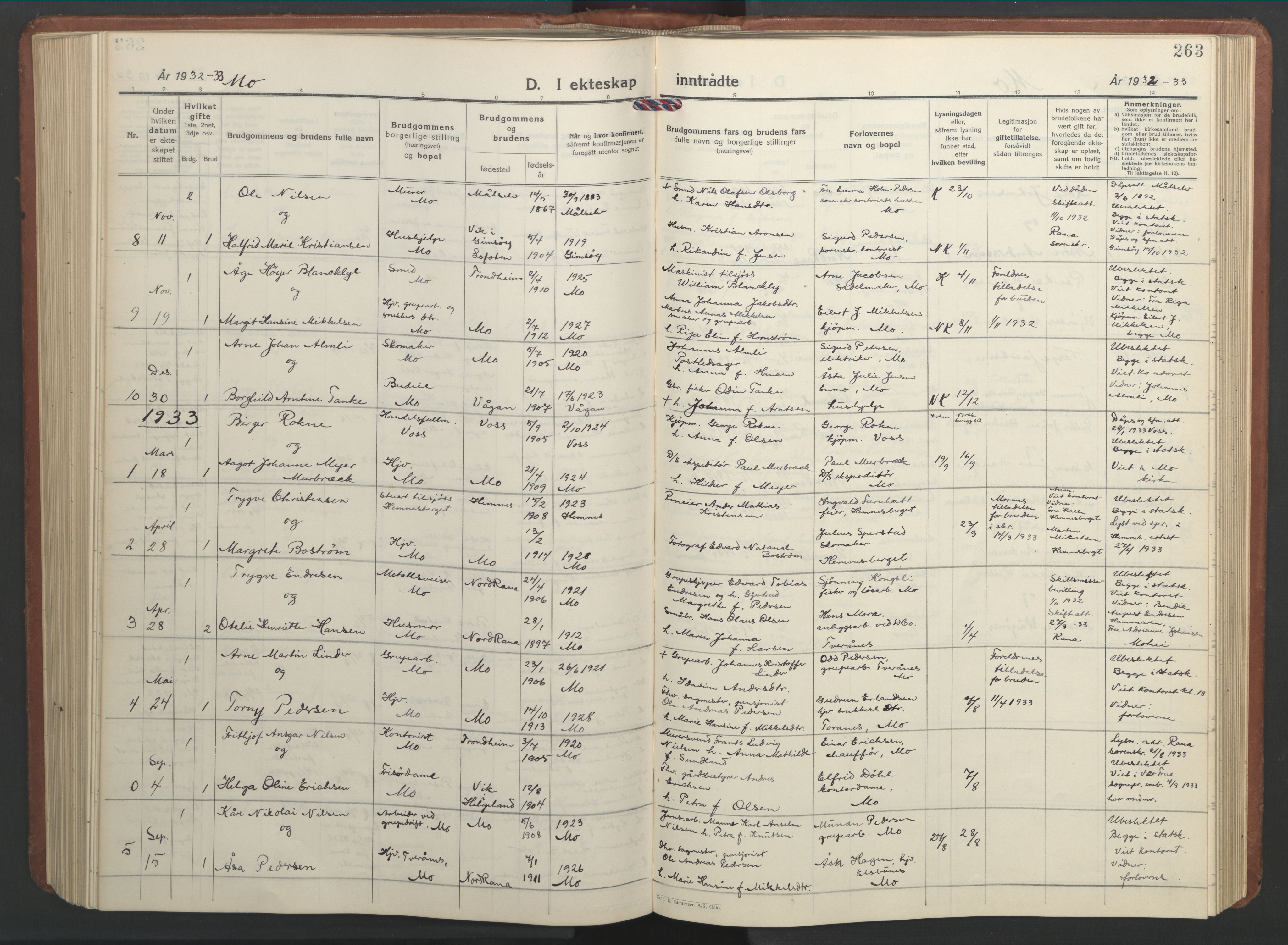 Ministerialprotokoller, klokkerbøker og fødselsregistre - Nordland, AV/SAT-A-1459/827/L0425: Parish register (copy) no. 827C14, 1931-1946, p. 263