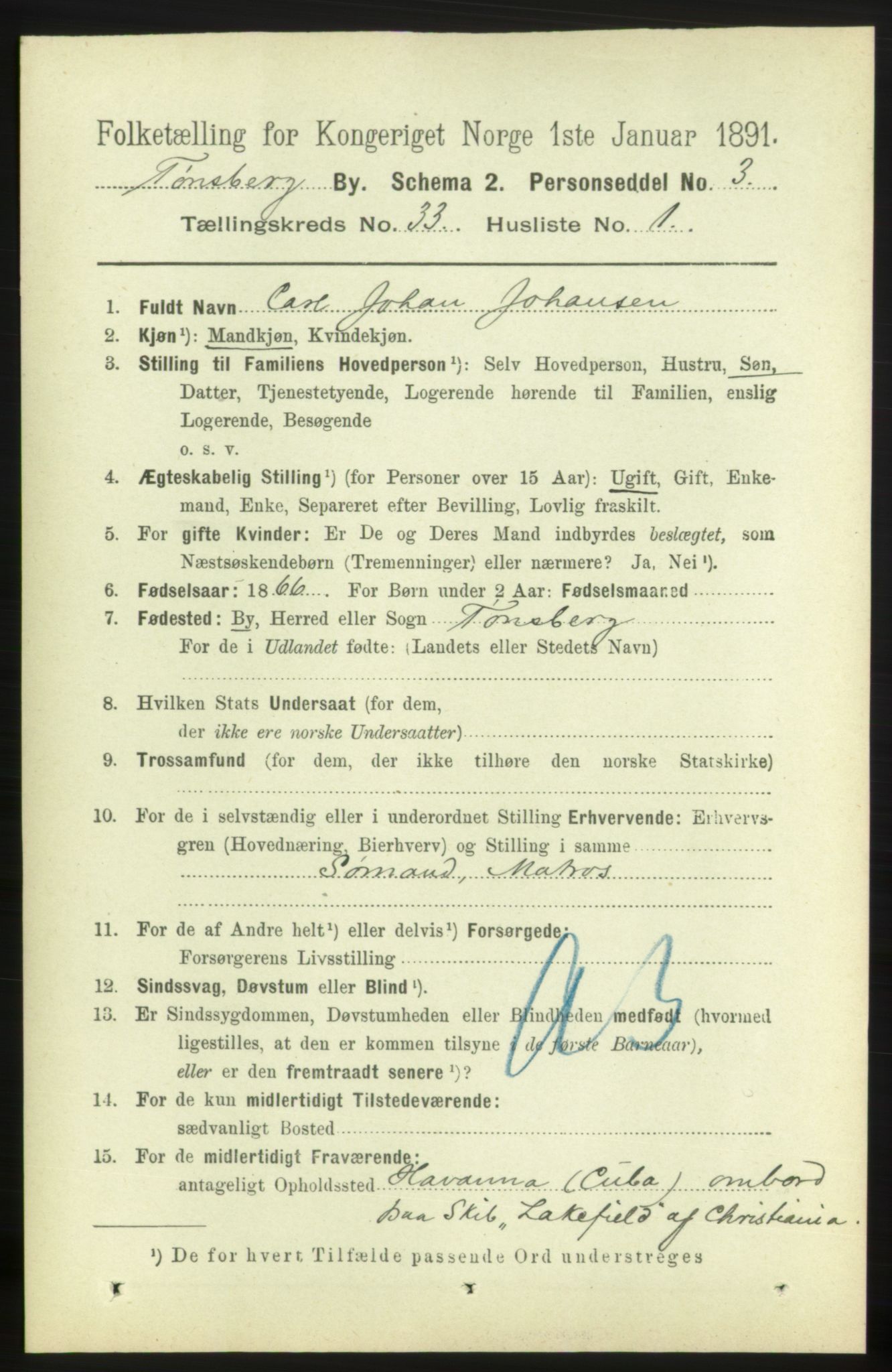 RA, 1891 census for 0705 Tønsberg, 1891, p. 7584