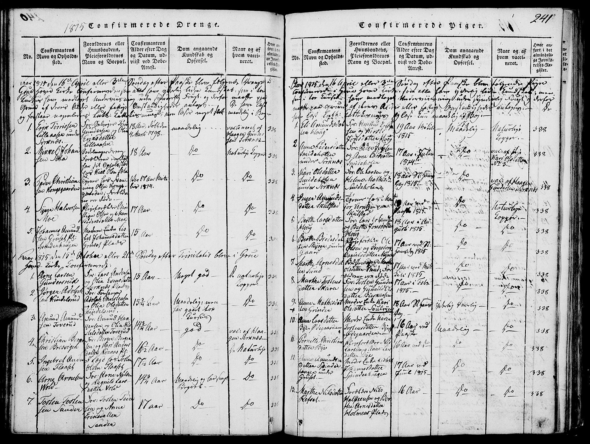 Grue prestekontor, SAH/PREST-036/H/Ha/Hab/L0002: Parish register (copy) no. 2, 1815-1841, p. 241
