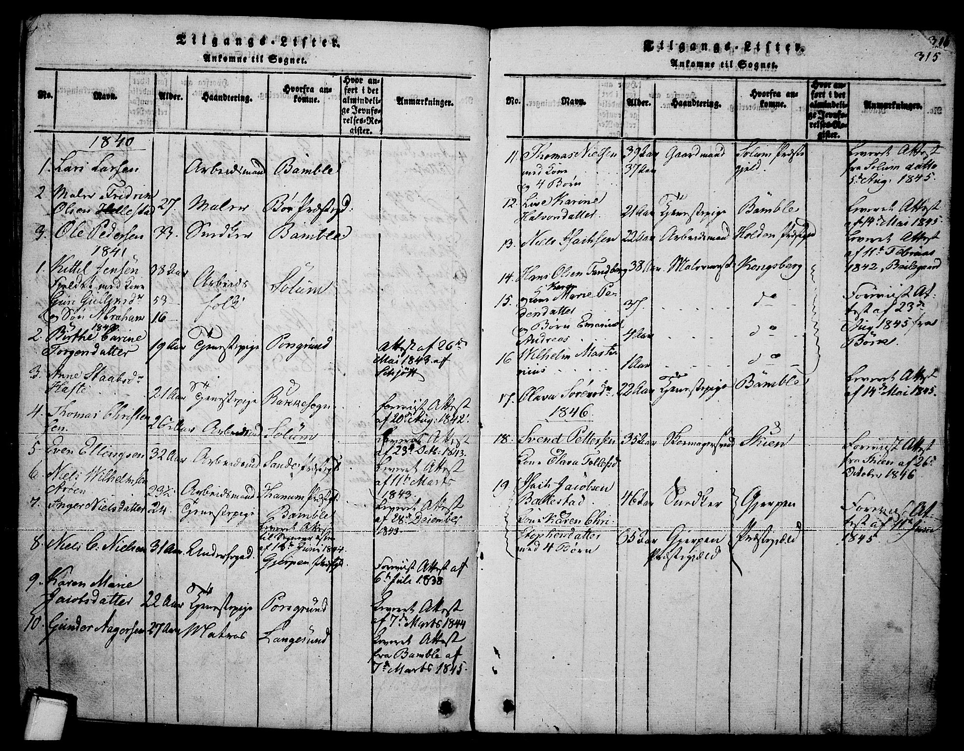 Brevik kirkebøker, SAKO/A-255/F/Fa/L0004: Parish register (official) no. 4, 1814-1846, p. 315