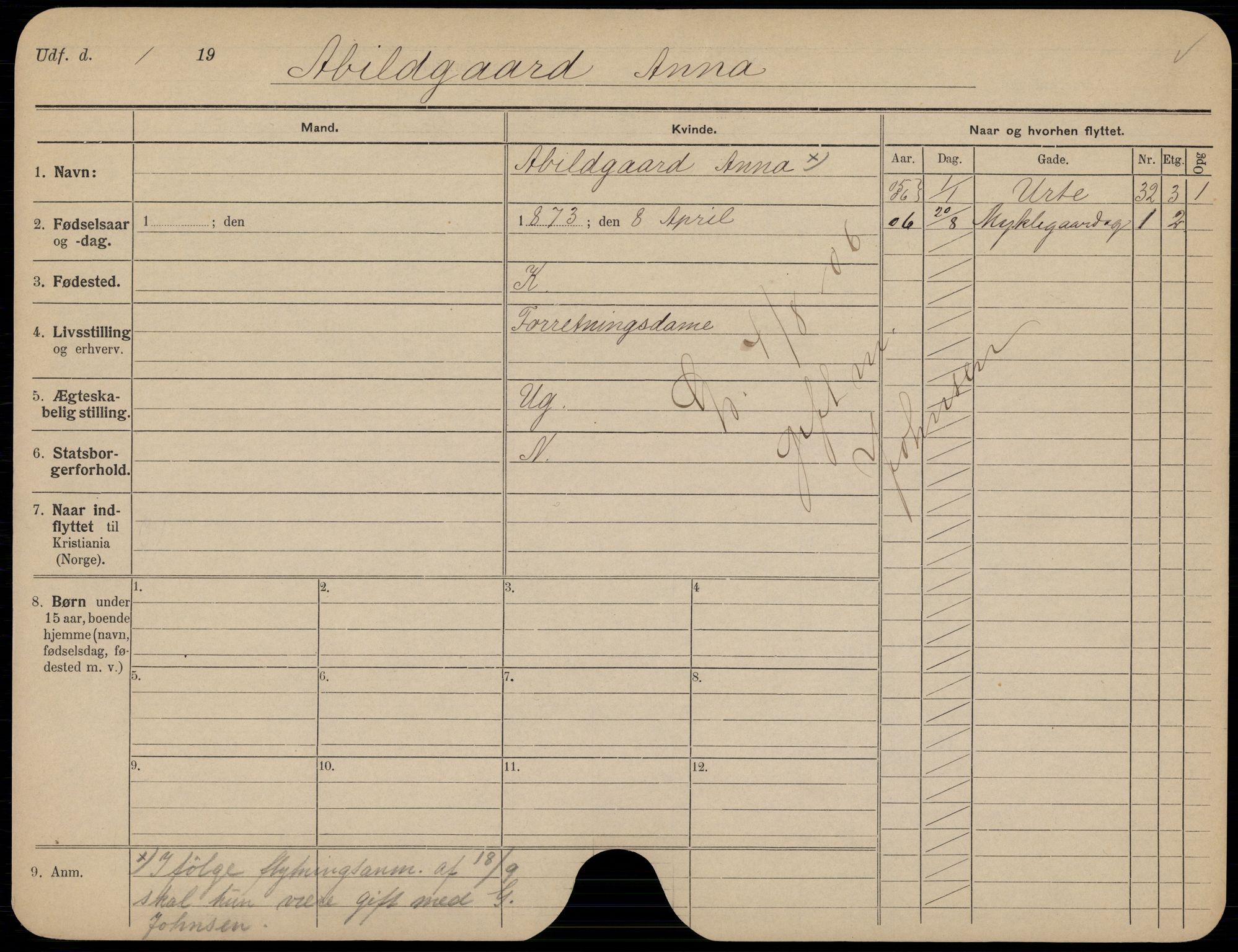 Oslo folkeregister, Registerkort, AV/SAO-A-11715/K/Kb/L0001: A - J, 1906