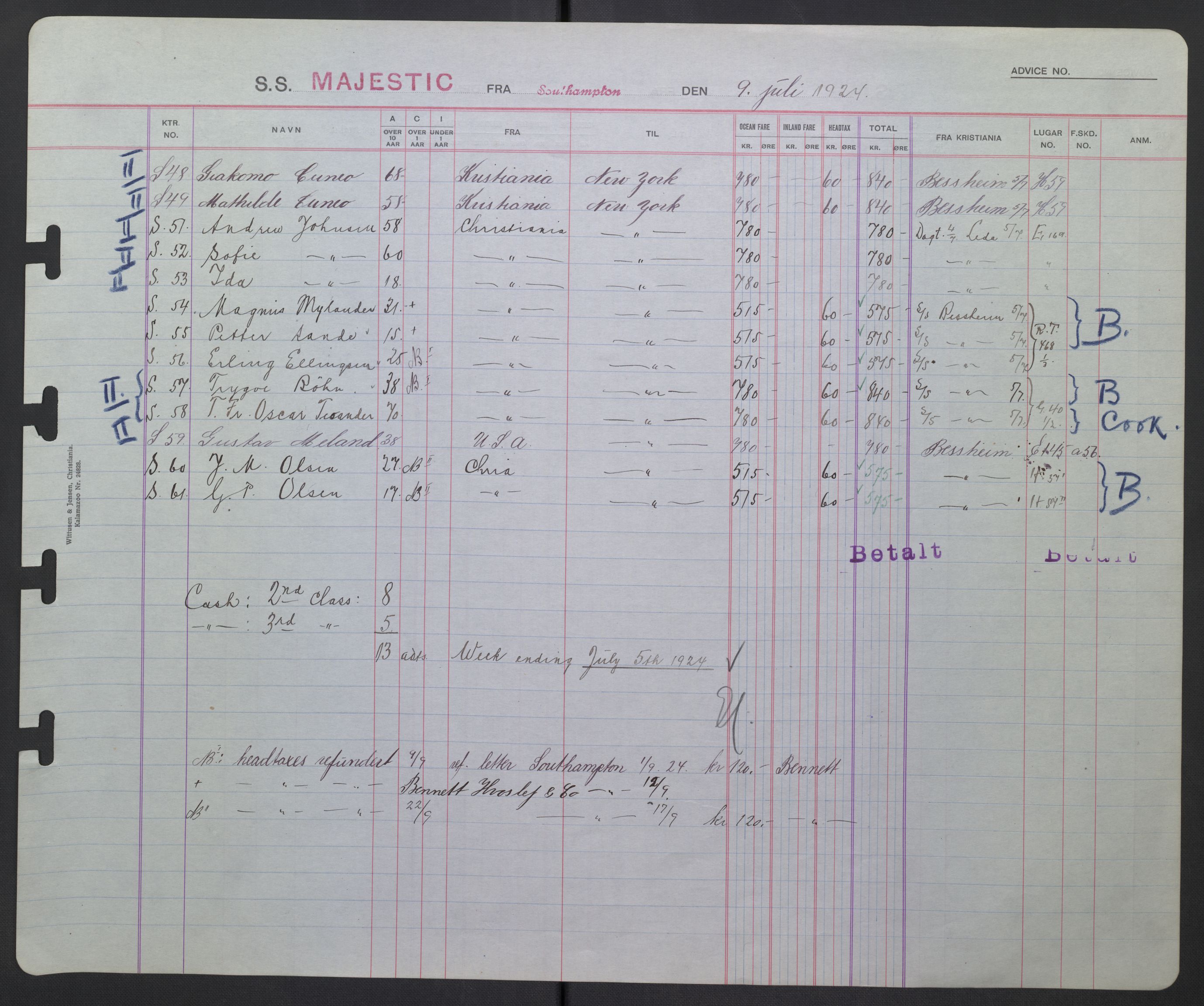 White Star-linjen, AV/SAO-PAO-0201/D/Db/L0002: Passasjerlister, 1924-1927, p. 28