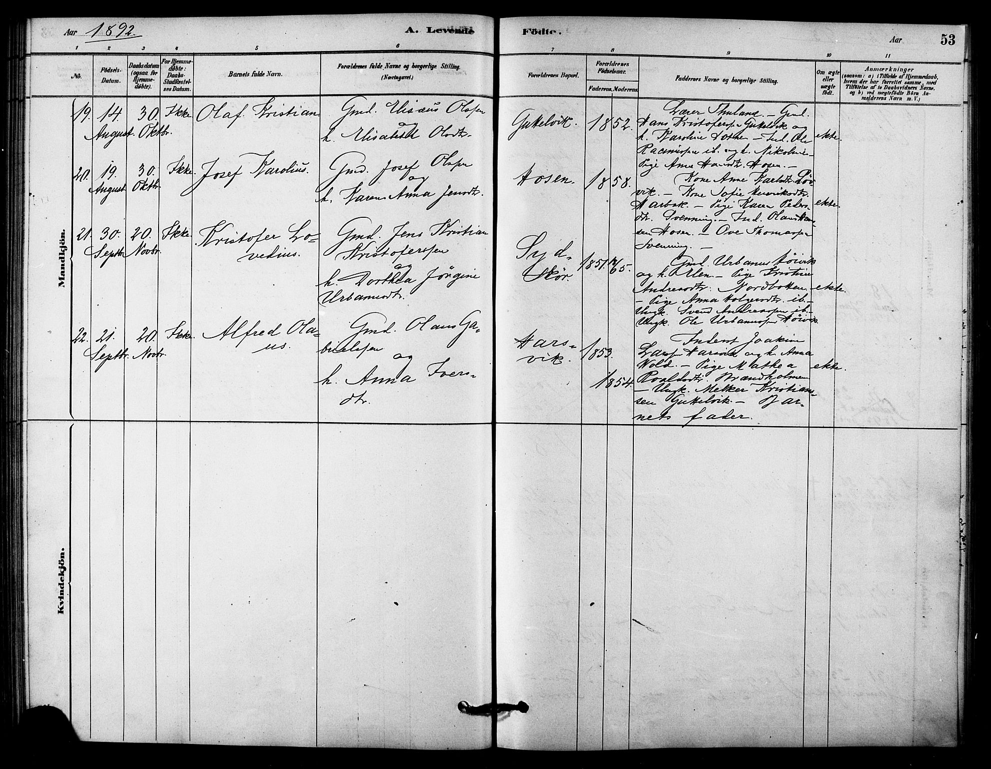 Ministerialprotokoller, klokkerbøker og fødselsregistre - Sør-Trøndelag, SAT/A-1456/656/L0692: Parish register (official) no. 656A01, 1879-1893, p. 53