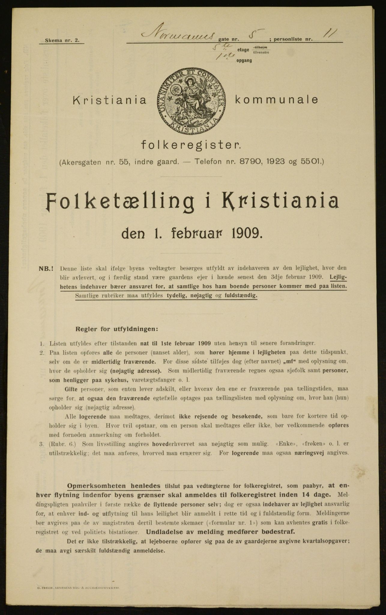 OBA, Municipal Census 1909 for Kristiania, 1909, p. 66187