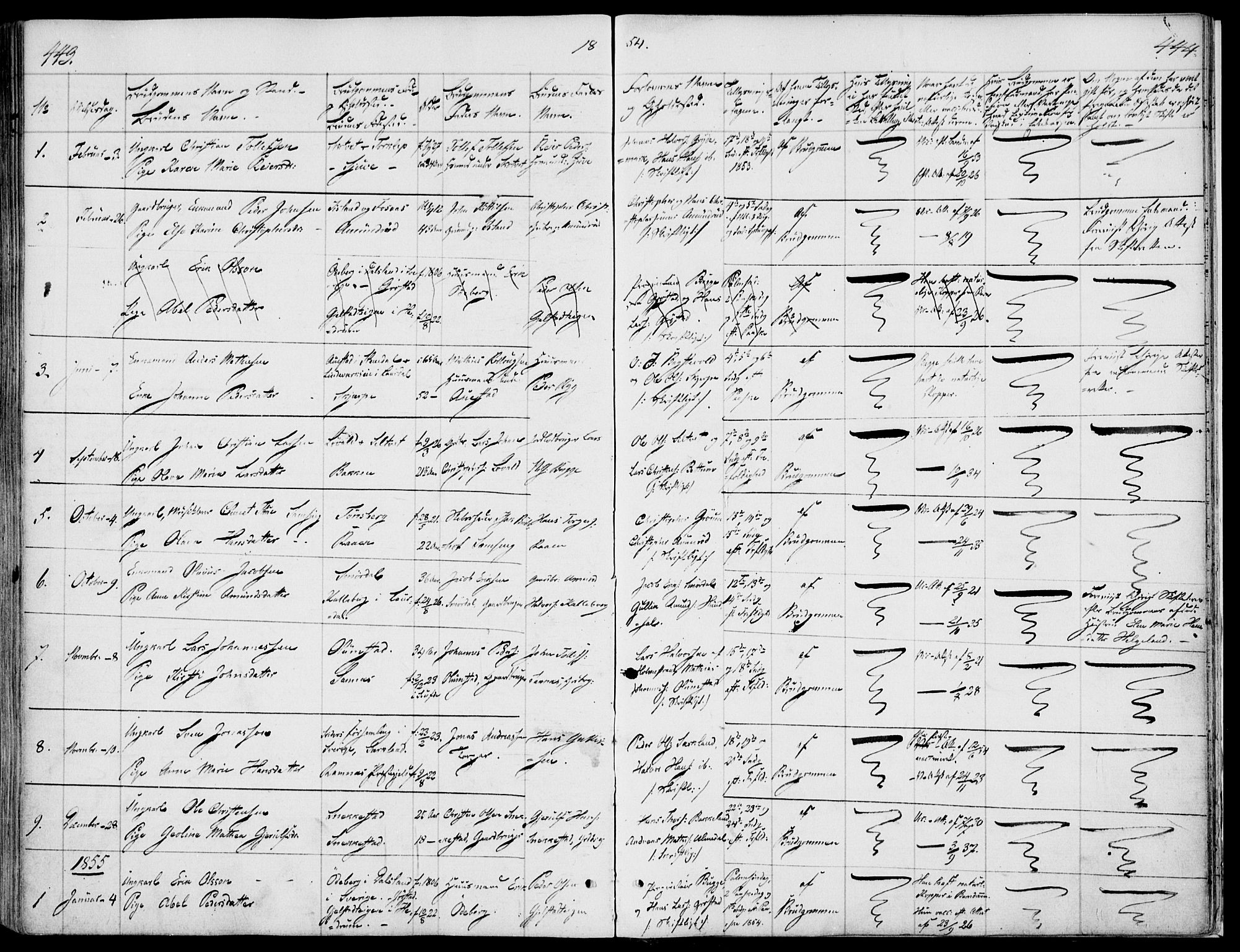 Våle kirkebøker, SAKO/A-334/F/Fa/L0009a: Parish register (official) no. I 9A, 1839-1860, p. 443-444