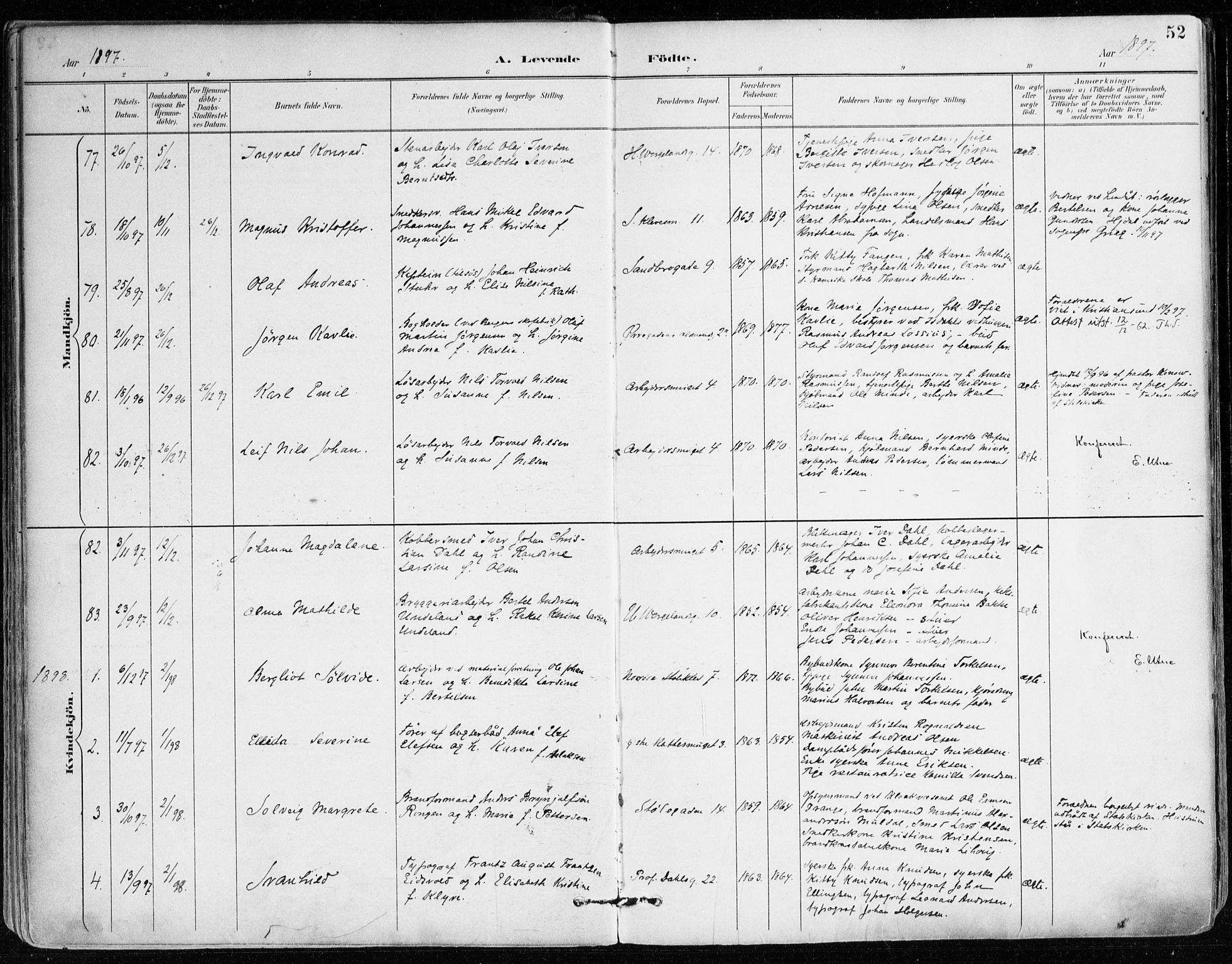 Mariakirken Sokneprestembete, SAB/A-76901/H/Haa/L0008: Parish register (official) no. A 8, 1893-1942, p. 52