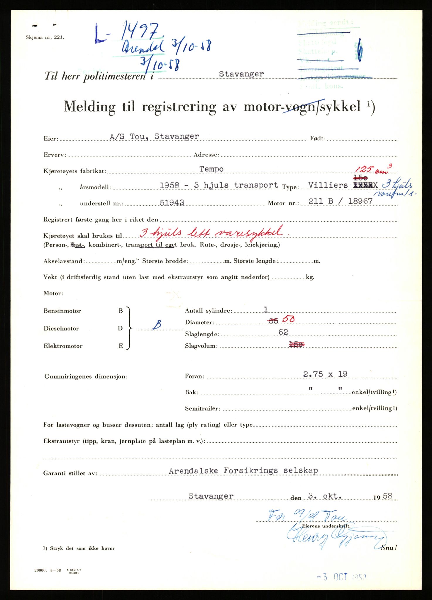 Stavanger trafikkstasjon, AV/SAST-A-101942/0/F/L0005: L-1350 - L-1699, 1930-1971, p. 1001