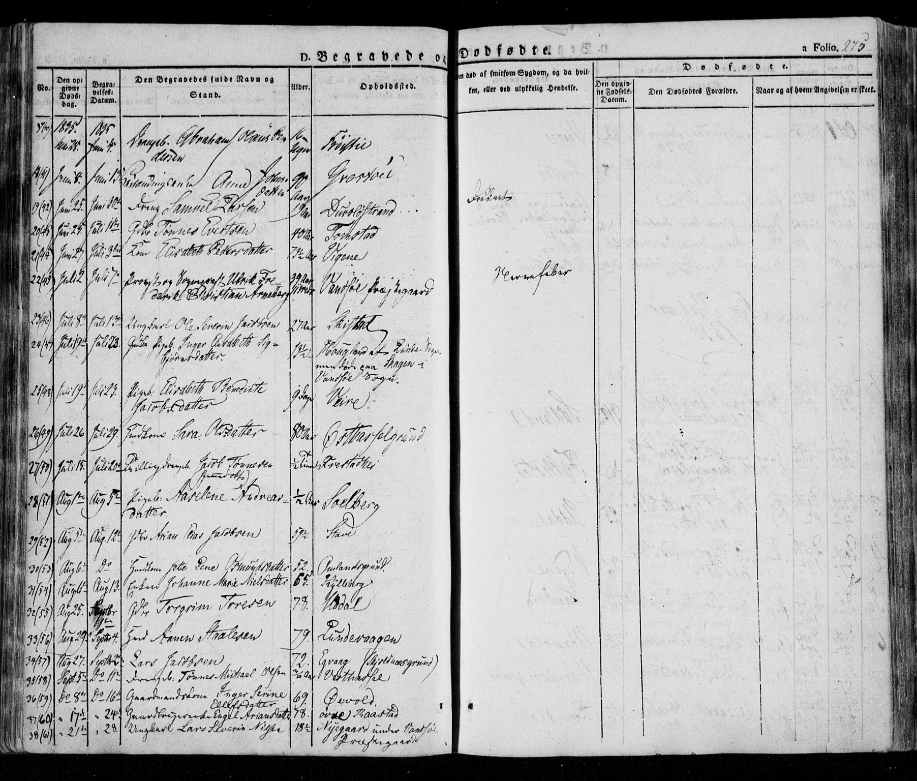 Lista sokneprestkontor, AV/SAK-1111-0027/F/Fa/L0009: Parish register (official) no. A 9, 1835-1846, p. 275