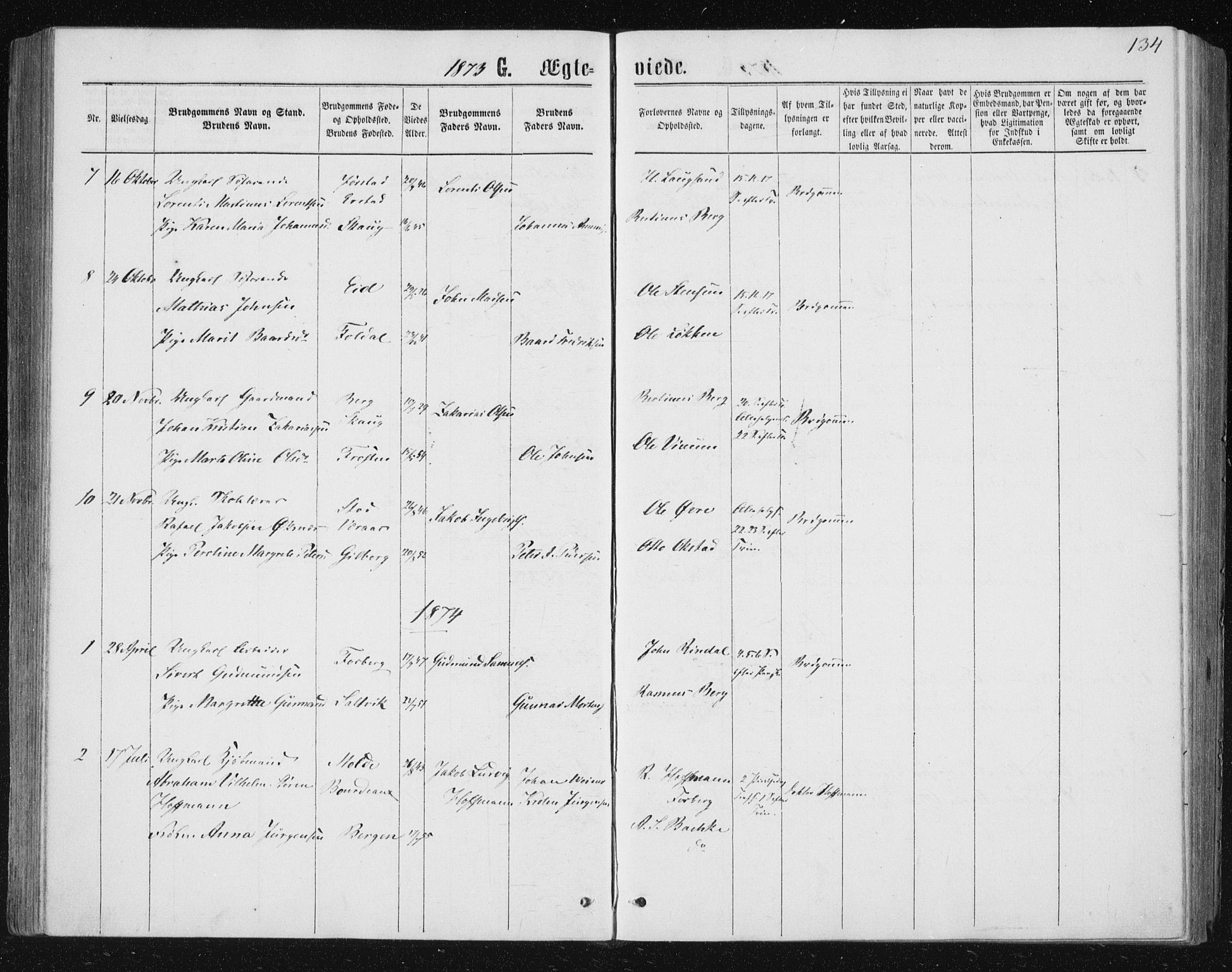Ministerialprotokoller, klokkerbøker og fødselsregistre - Nord-Trøndelag, SAT/A-1458/722/L0219: Parish register (official) no. 722A06, 1868-1880, p. 134