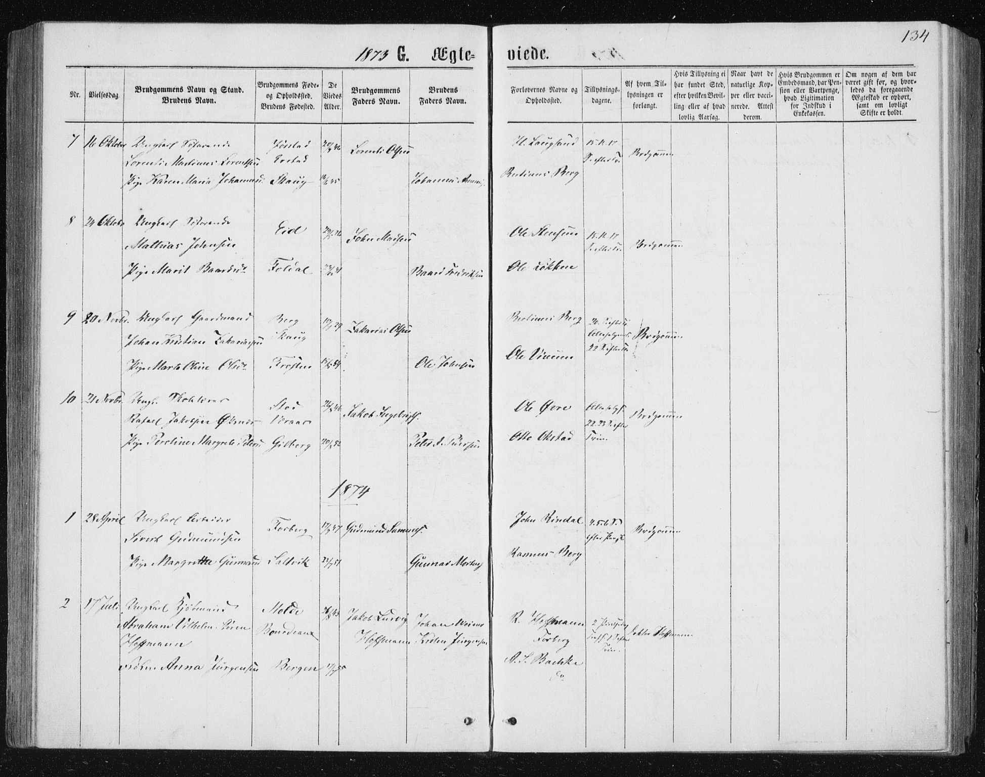 Ministerialprotokoller, klokkerbøker og fødselsregistre - Nord-Trøndelag, AV/SAT-A-1458/722/L0219: Parish register (official) no. 722A06, 1868-1880, p. 134