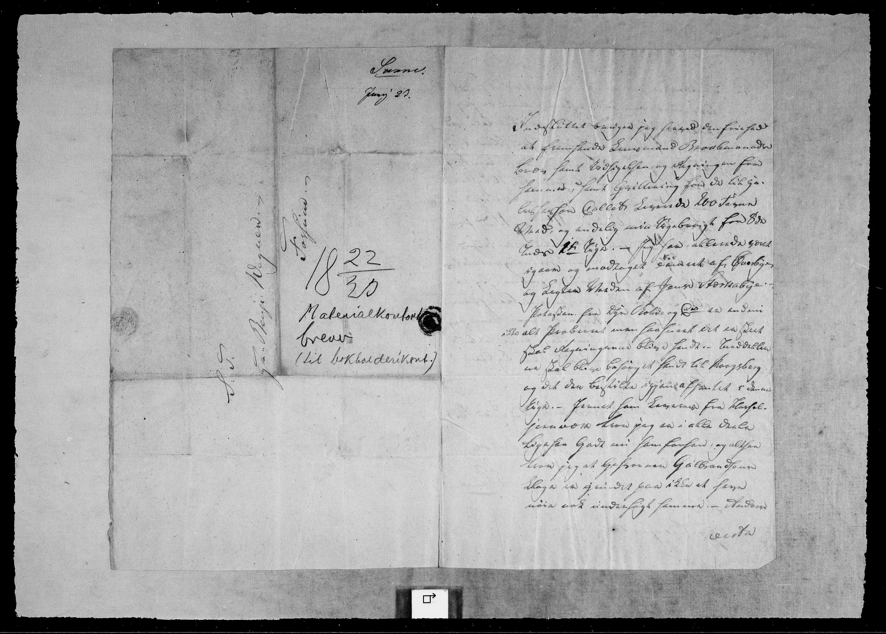 Modums Blaafarveværk, RA/PA-0157/G/Gb/L0136/0001: -- / Brev fra materialkontoret, 1822-1826, p. 3