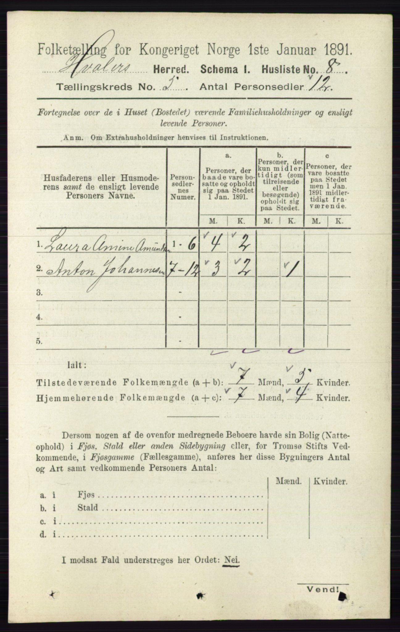 RA, 1891 census for 0111 Hvaler, 1891, p. 3047