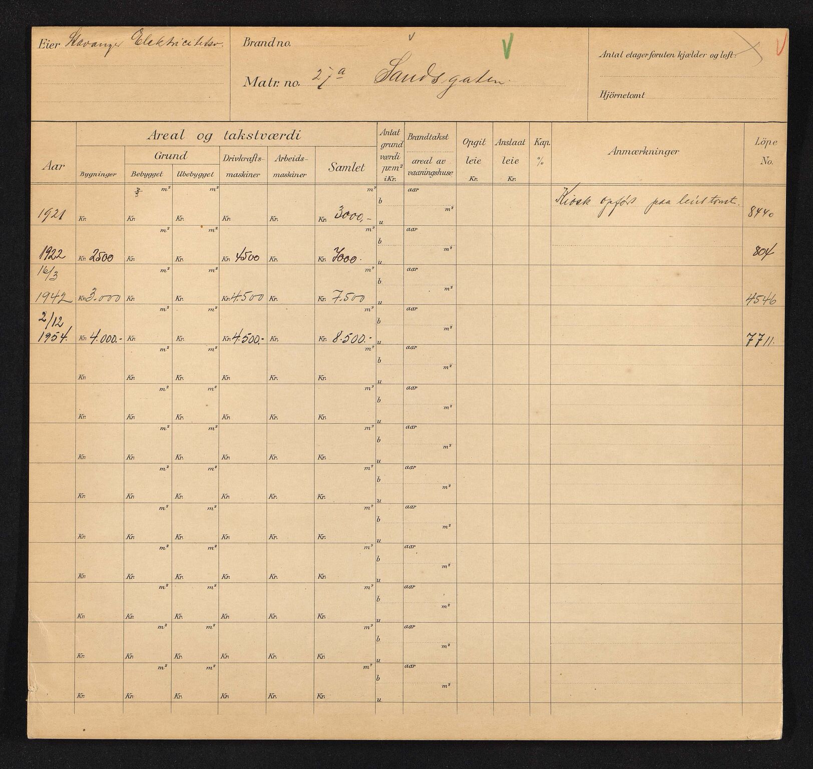 Stavanger kommune. Skattetakstvesenet, BYST/A-0440/F/Fa/Faa/L0038/0004: Skattetakstkort / Sandsgata 26 - 80