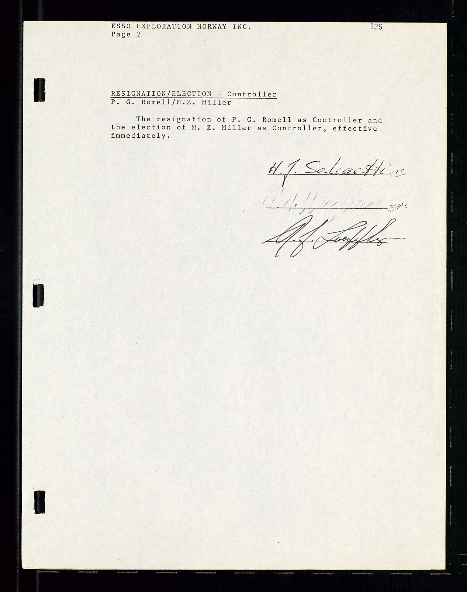 Pa 1512 - Esso Exploration and Production Norway Inc., SAST/A-101917/A/Aa/L0001/0001: Styredokumenter / Corporate records, By-Laws, Board meeting minutes, Incorporations, 1965-1975, p. 136