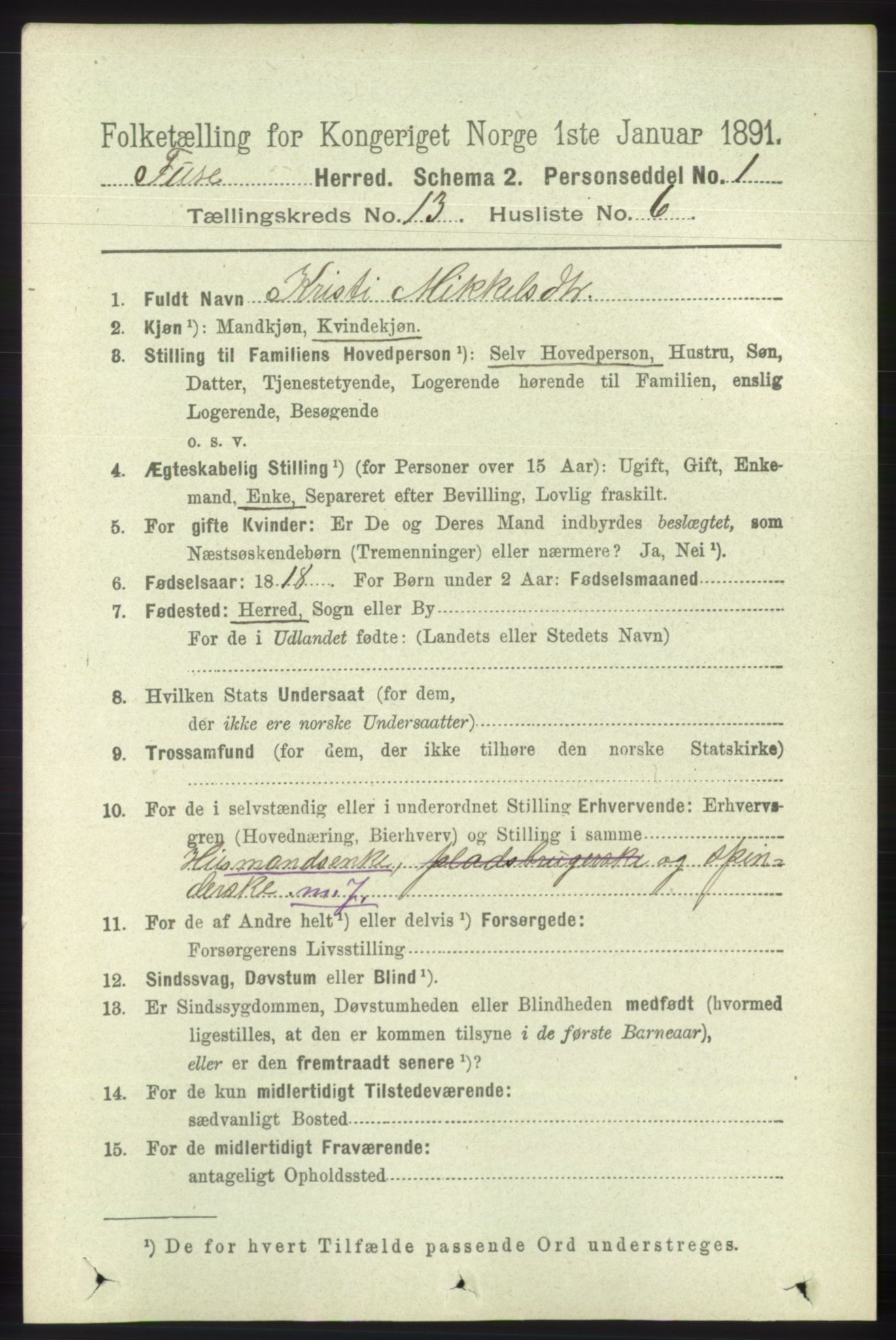 RA, 1891 census for 1241 Fusa, 1891, p. 2871