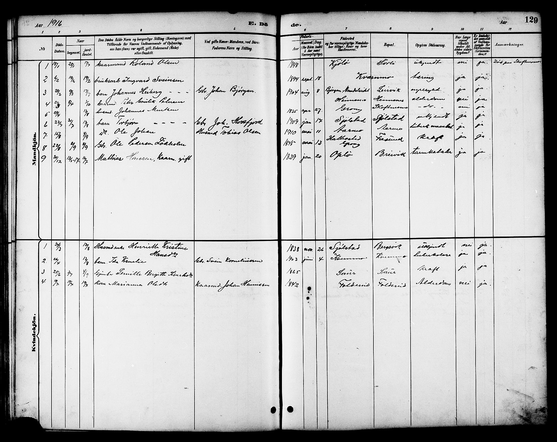 Ministerialprotokoller, klokkerbøker og fødselsregistre - Nord-Trøndelag, SAT/A-1458/783/L0662: Parish register (copy) no. 783C02, 1894-1919, p. 129