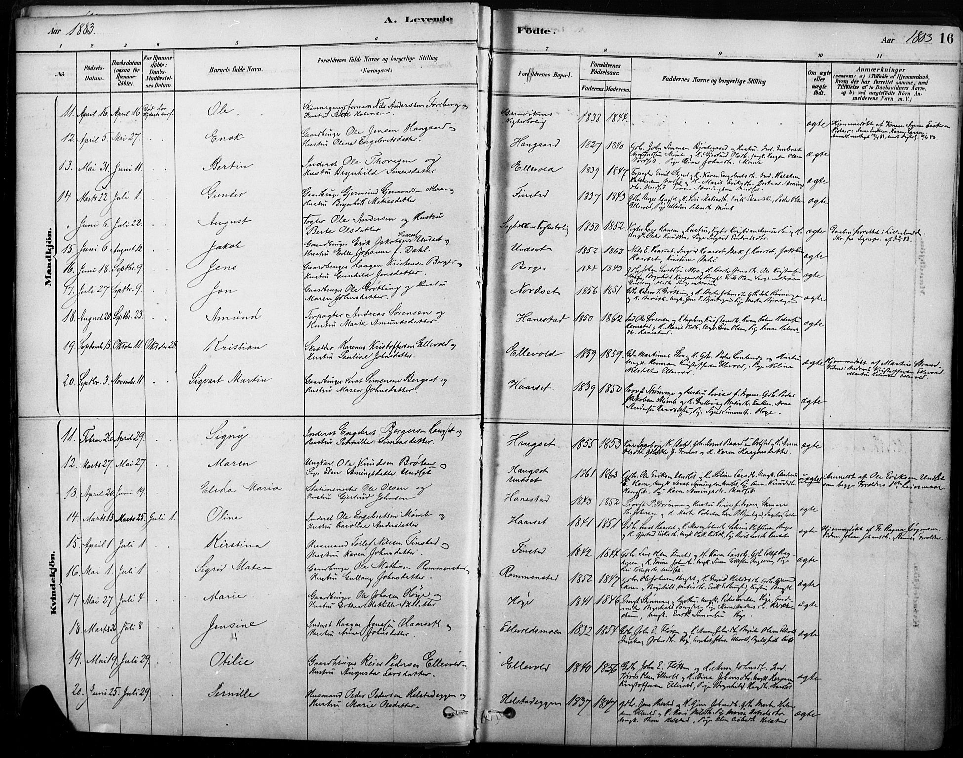 Rendalen prestekontor, SAH/PREST-054/H/Ha/Haa/L0009: Parish register (official) no. 9, 1878-1901, p. 16