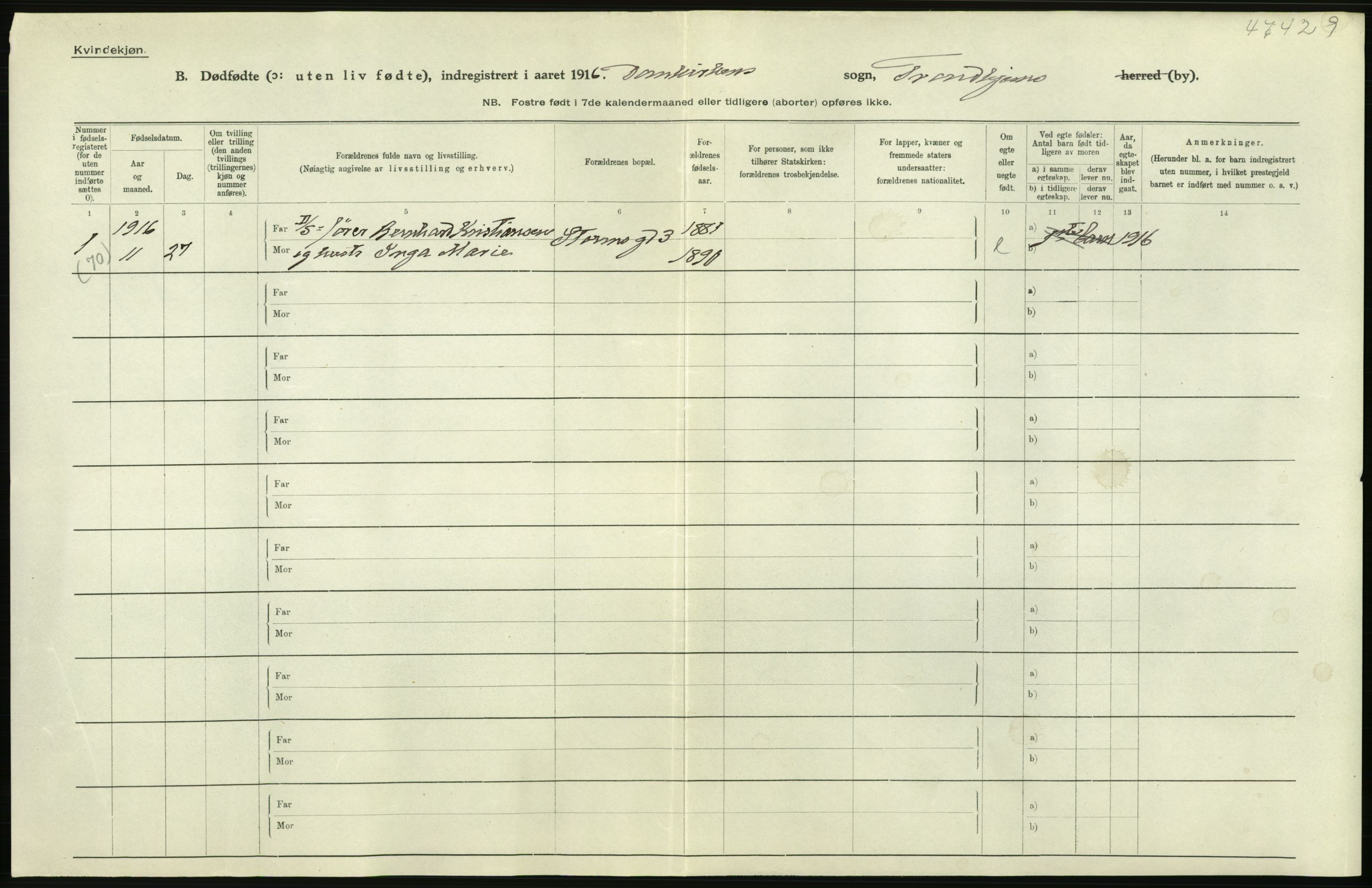 Statistisk sentralbyrå, Sosiodemografiske emner, Befolkning, AV/RA-S-2228/D/Df/Dfb/Dfbf/L0047: Trondheims: Levendefødte menn og kvinner, gifte, døde, dødfødte., 1916, p. 776