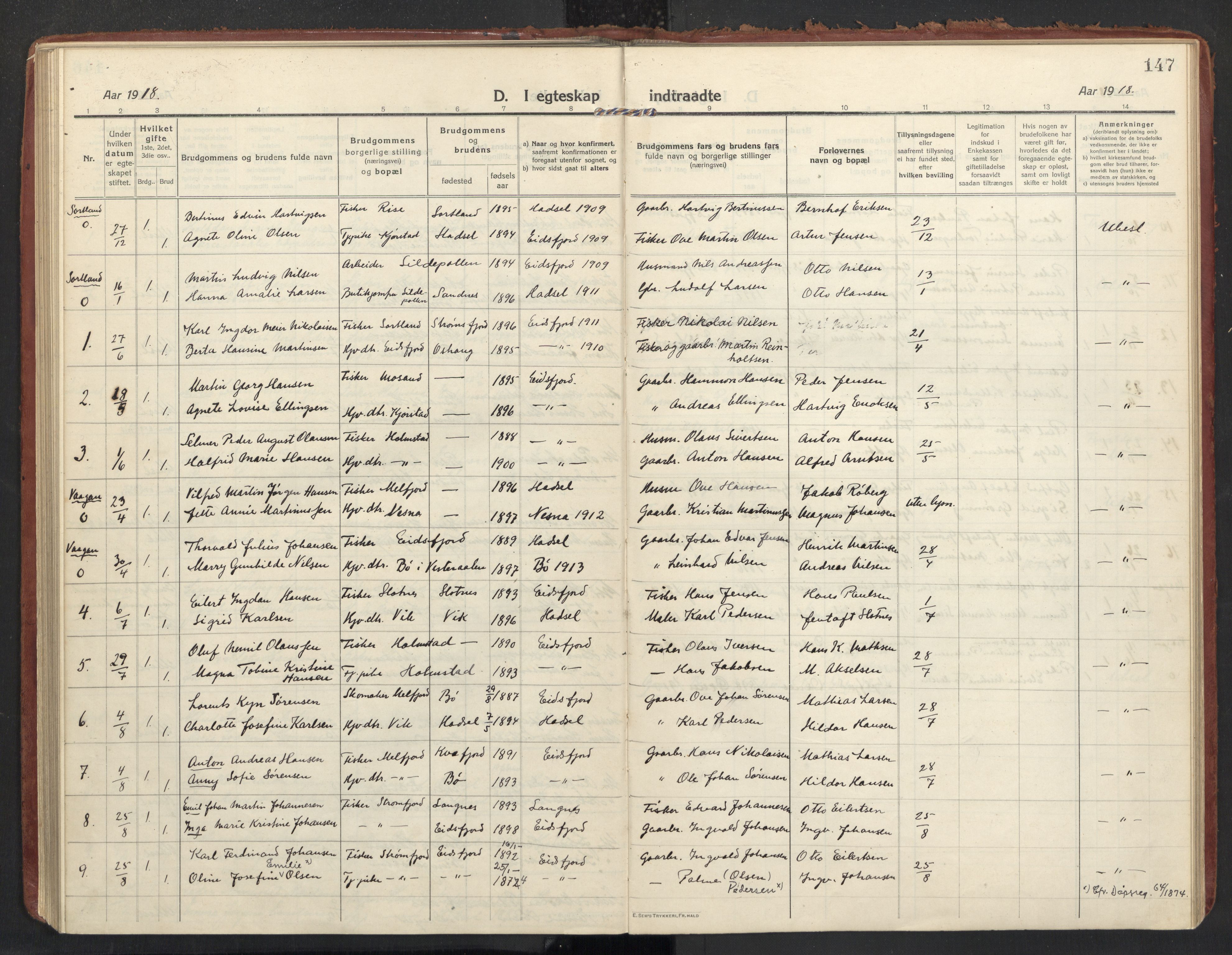 Ministerialprotokoller, klokkerbøker og fødselsregistre - Nordland, SAT/A-1459/890/L1288: Parish register (official) no. 890A03, 1915-1925, p. 147
