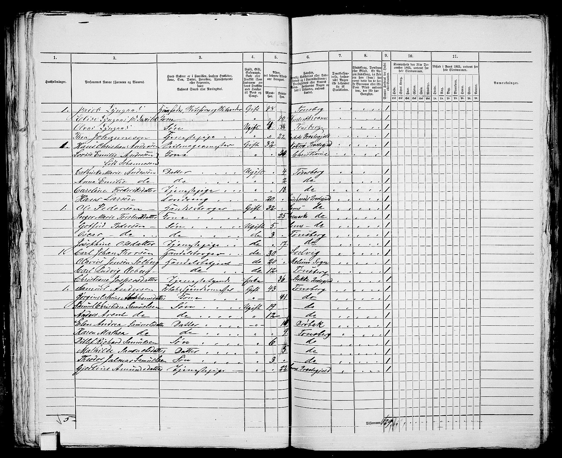 RA, 1865 census for Tønsberg, 1865, p. 399