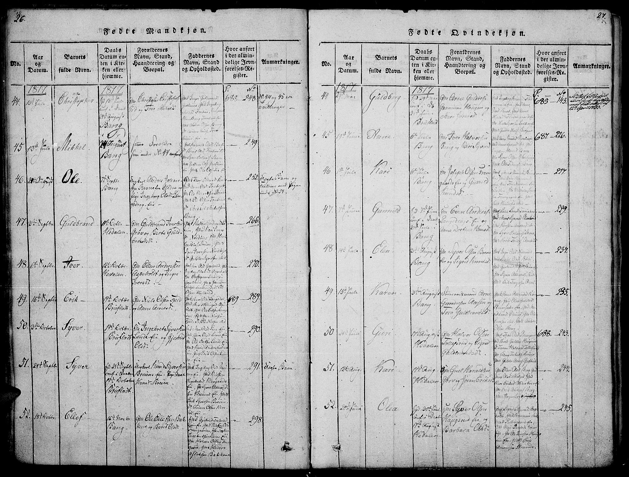 Sør-Aurdal prestekontor, AV/SAH-PREST-128/H/Ha/Haa/L0002: Parish register (official) no. 2, 1815-1840, p. 26-27