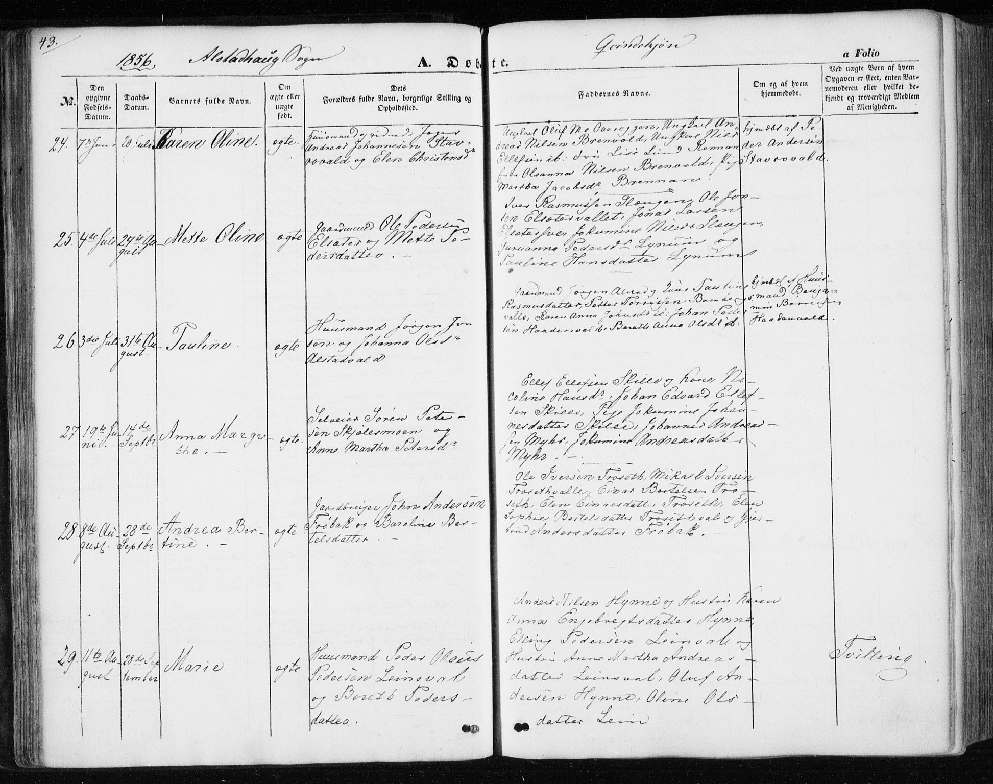 Ministerialprotokoller, klokkerbøker og fødselsregistre - Nord-Trøndelag, SAT/A-1458/717/L0154: Parish register (official) no. 717A07 /1, 1850-1862, p. 43