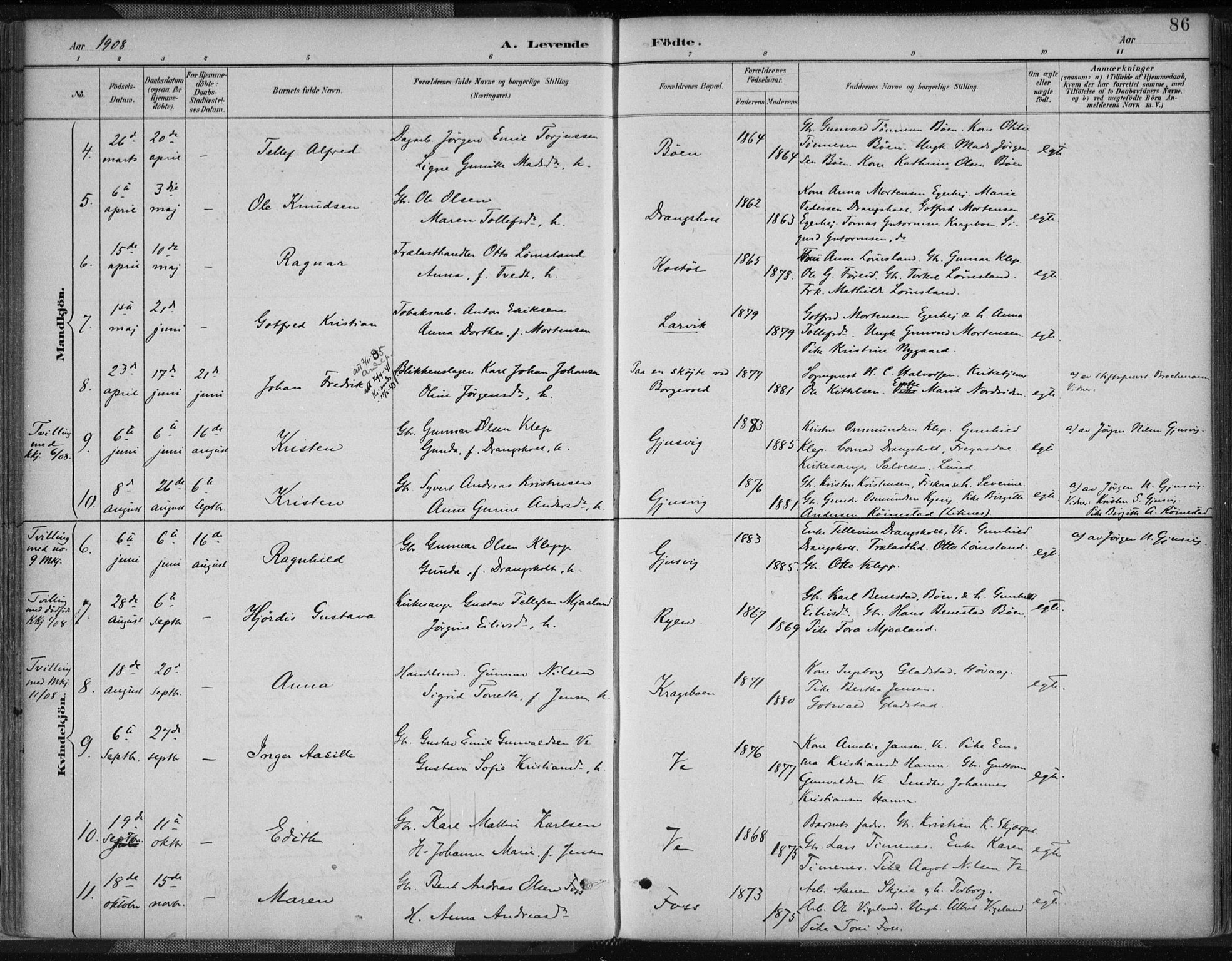 Tveit sokneprestkontor, AV/SAK-1111-0043/F/Fa/L0007: Parish register (official) no. A 7, 1887-1908, p. 86