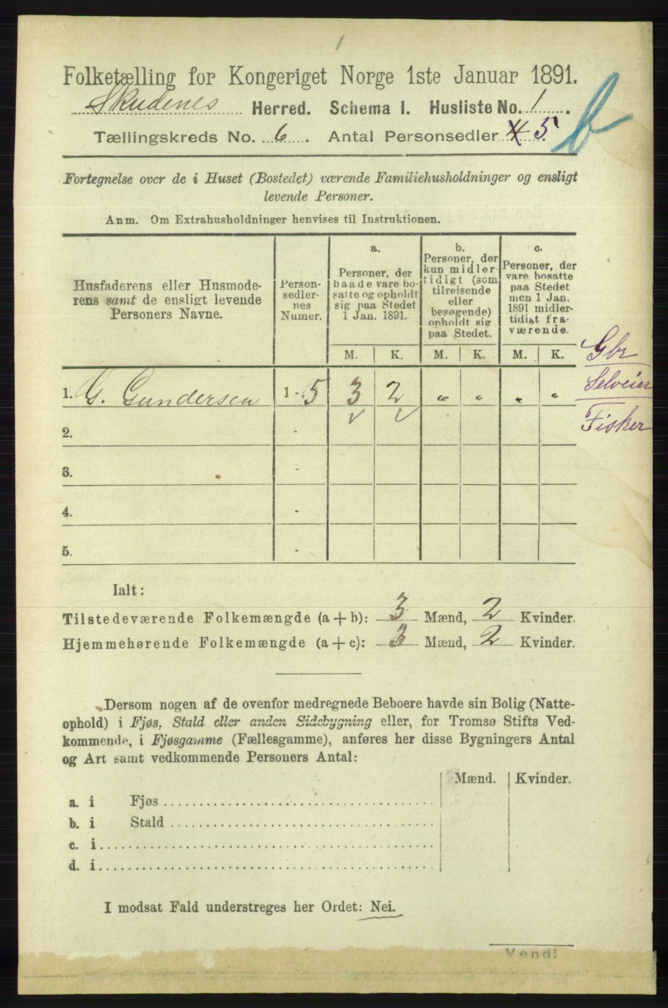 RA, 1891 census for 1150 Skudenes, 1891, p. 5559