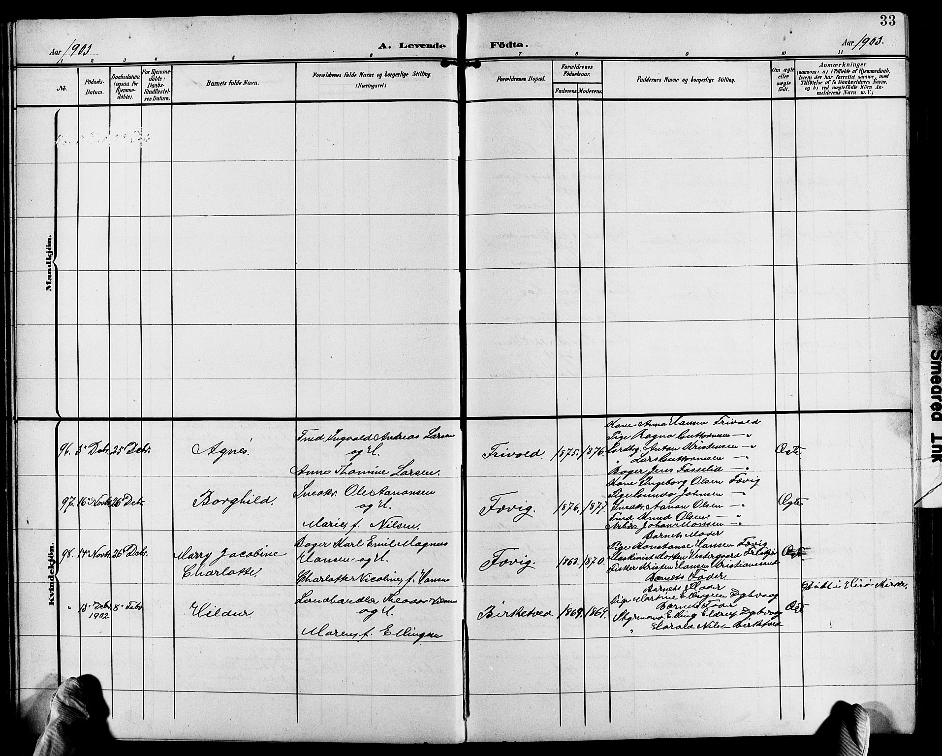 Fjære sokneprestkontor, SAK/1111-0011/F/Fb/L0012: Parish register (copy) no. B 12, 1902-1925, p. 33