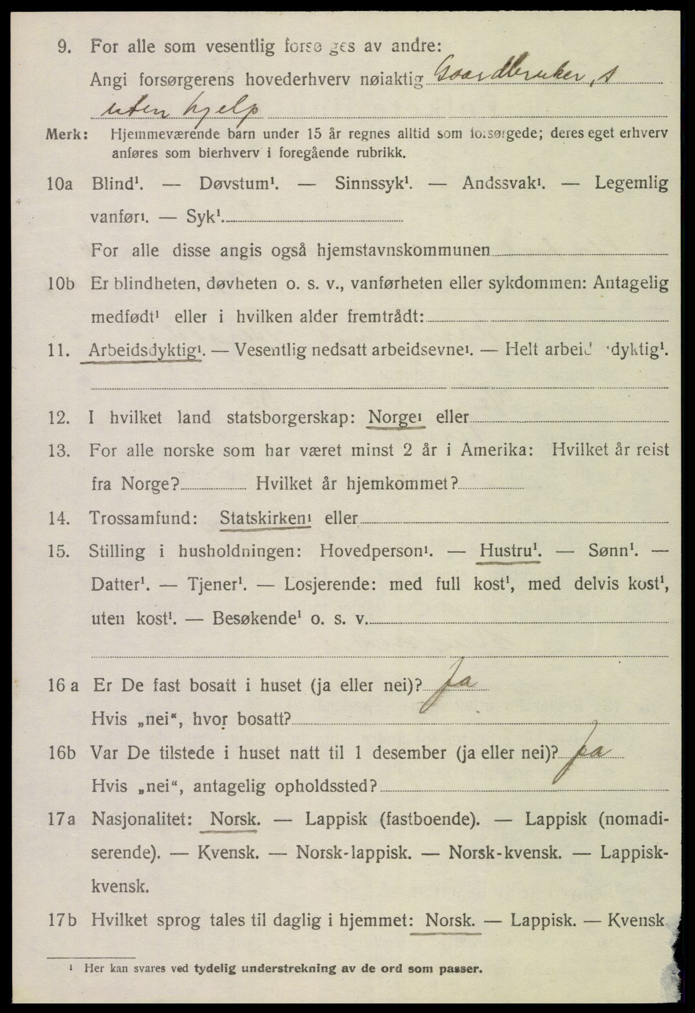 SAT, 1920 census for Verdal, 1920, p. 9520