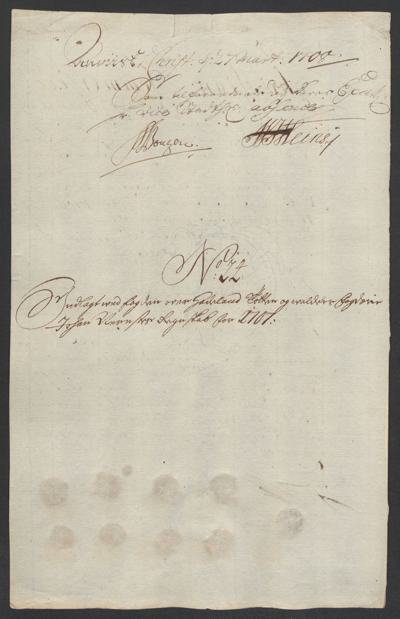 Rentekammeret inntil 1814, Reviderte regnskaper, Fogderegnskap, RA/EA-4092/R18/L1305: Fogderegnskap Hadeland, Toten og Valdres, 1707-1708, p. 397