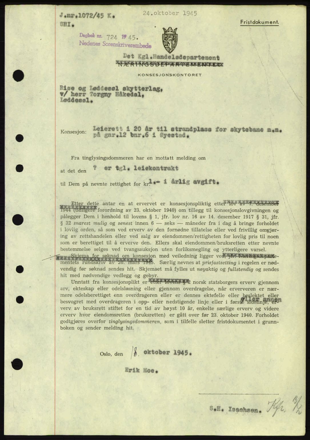 Nedenes sorenskriveri, AV/SAK-1221-0006/G/Gb/Gba/L0053: Mortgage book no. A6b, 1945-1945, Diary no: : 724/1945