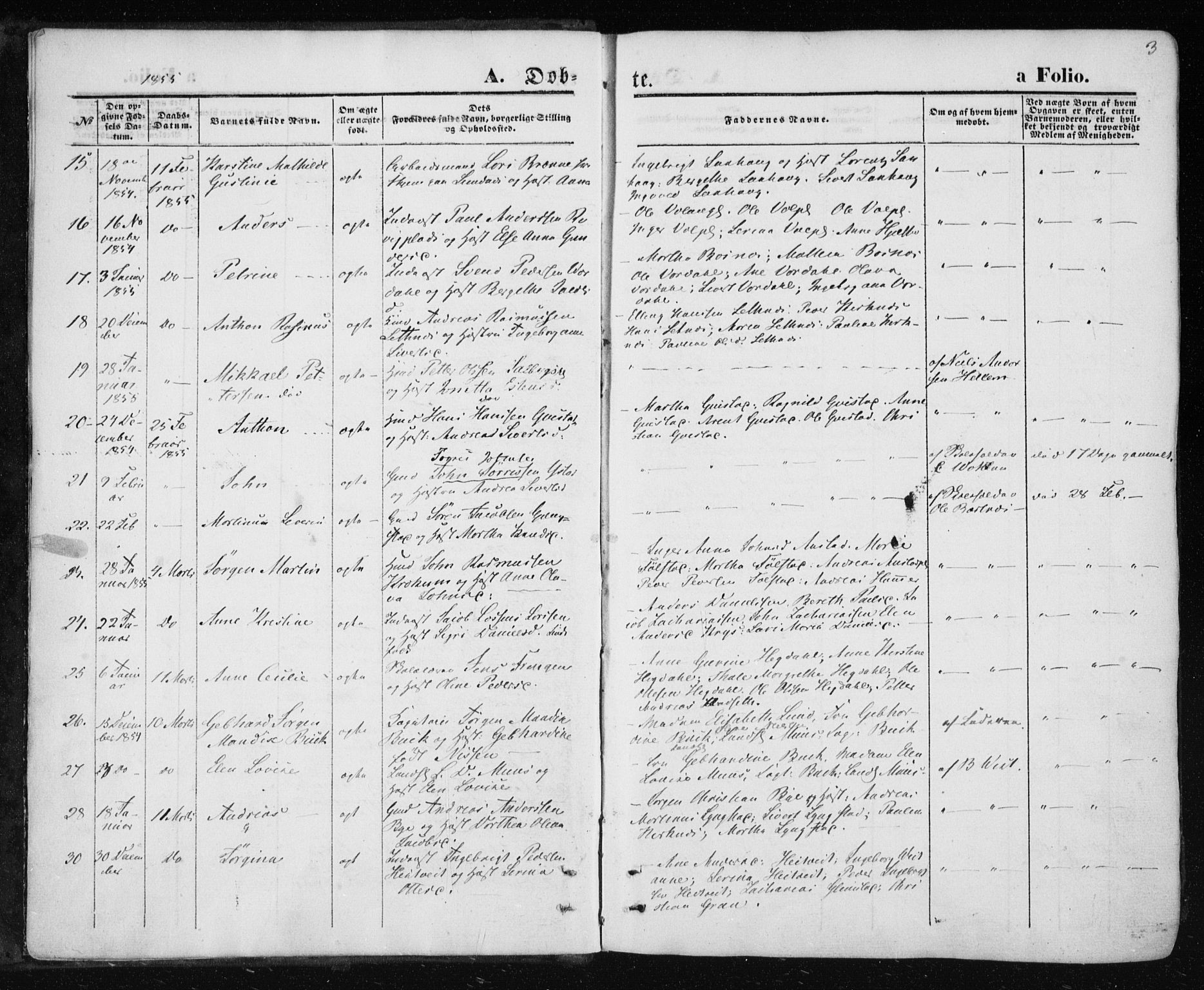 Ministerialprotokoller, klokkerbøker og fødselsregistre - Nord-Trøndelag, SAT/A-1458/730/L0283: Parish register (official) no. 730A08, 1855-1865, p. 3