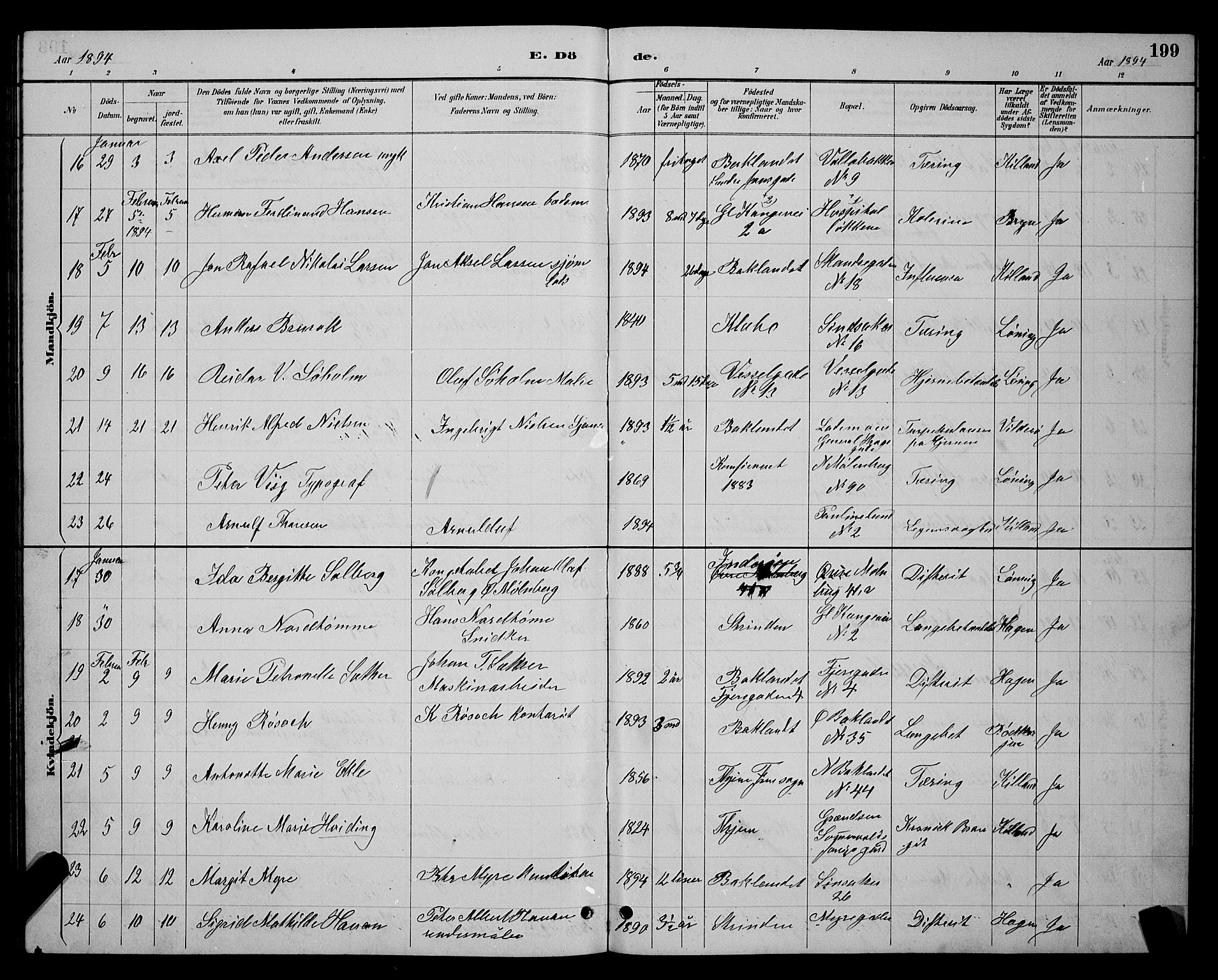 Ministerialprotokoller, klokkerbøker og fødselsregistre - Sør-Trøndelag, AV/SAT-A-1456/604/L0223: Parish register (copy) no. 604C06, 1886-1897, p. 199