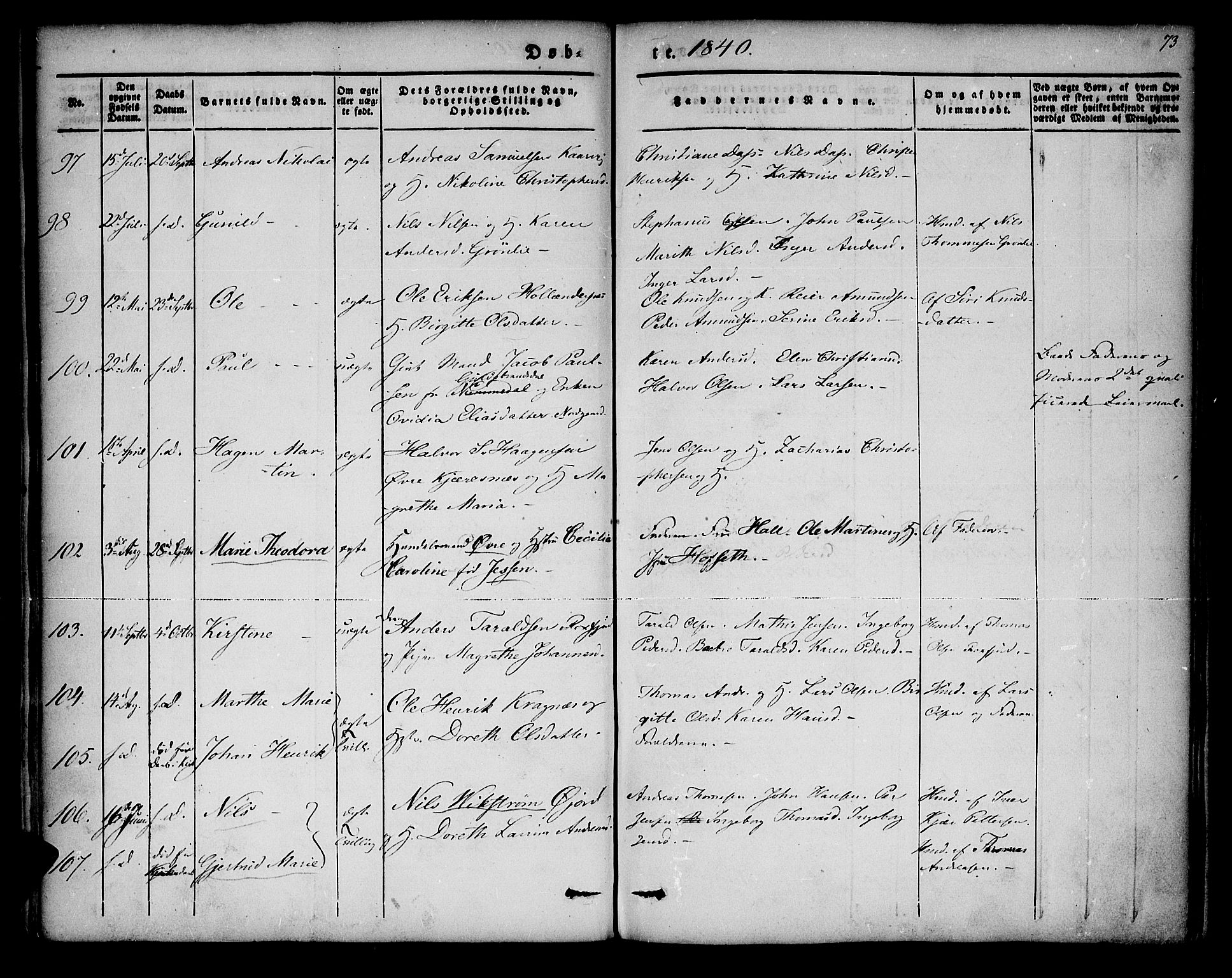 Lenvik sokneprestembete, SATØ/S-1310/H/Ha/Haa/L0004kirke: Parish register (official) no. 4, 1832-1844, p. 73