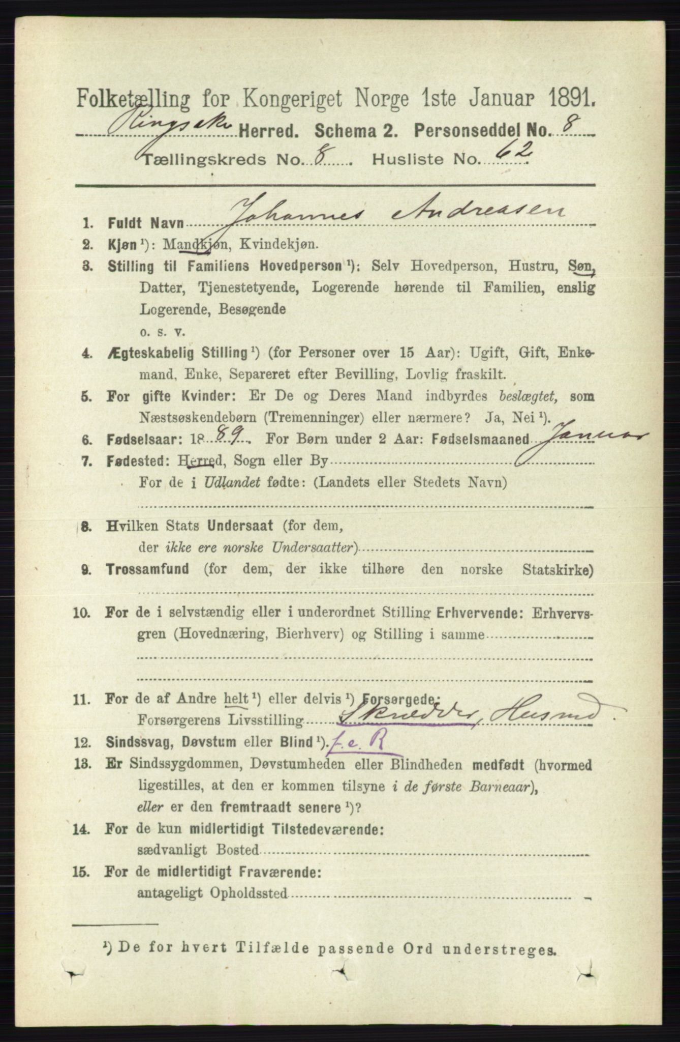 RA, 1891 census for 0412 Ringsaker, 1891, p. 4818