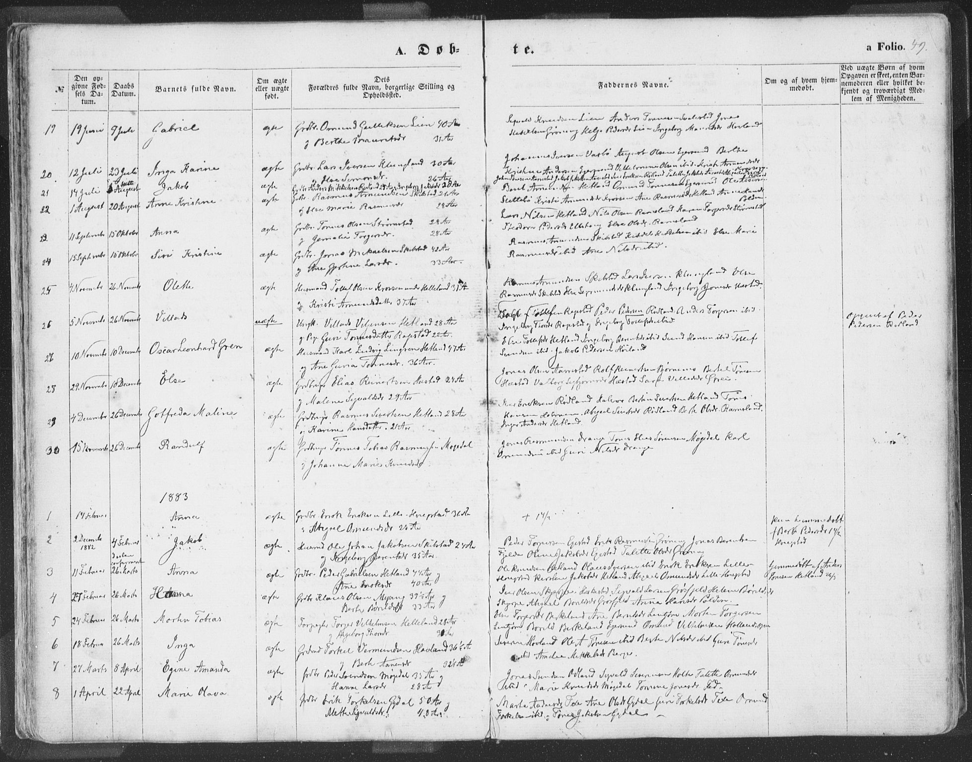 Helleland sokneprestkontor, SAST/A-101810: Parish register (official) no. A 7.1, 1863-1886, p. 49