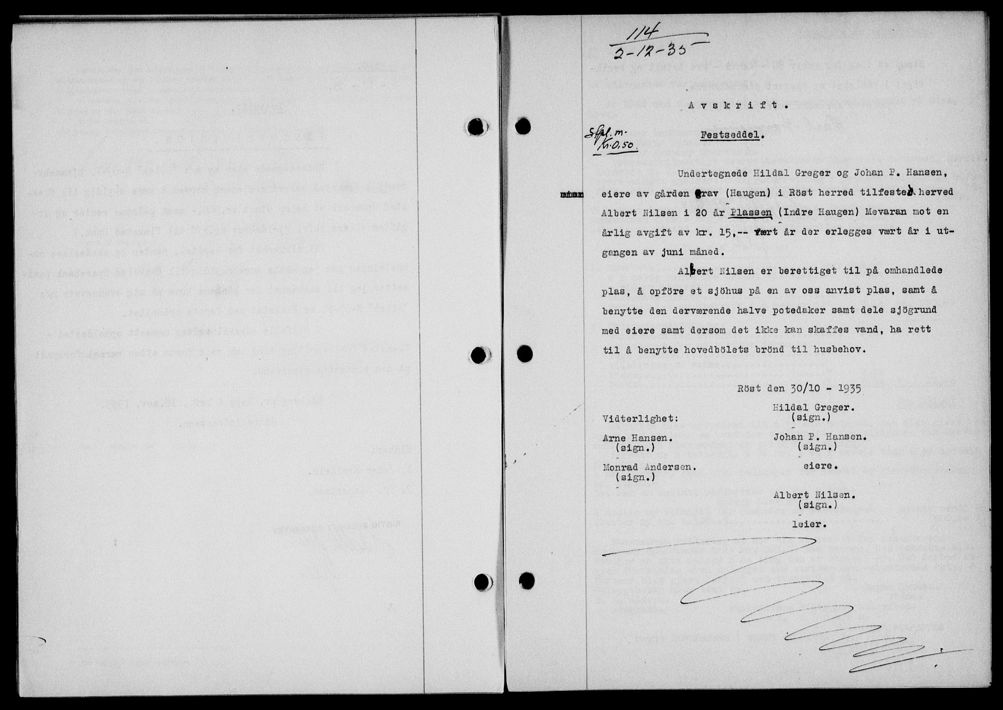 Lofoten sorenskriveri, AV/SAT-A-0017/1/2/2C/L0032b: Mortgage book no. 32b, 1935-1935, Deed date: 02.12.1935