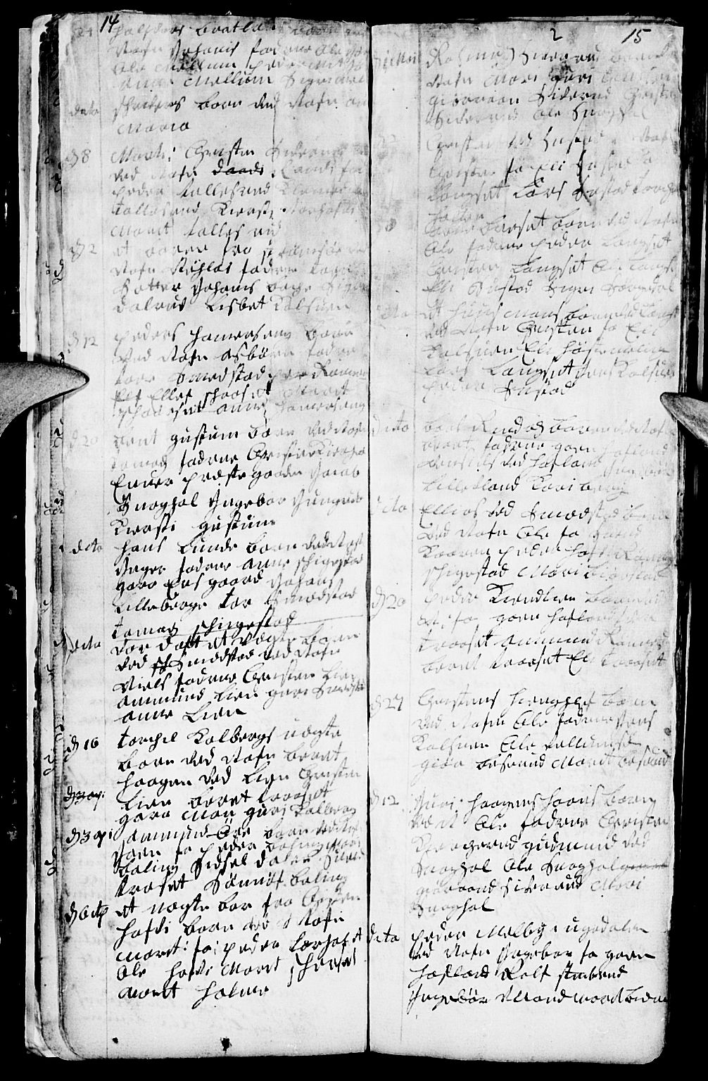 Fåberg prestekontor, SAH/PREST-086/H/Ha/Haa/L0001: Parish register (official) no. 1, 1727-1775, p. 14-15
