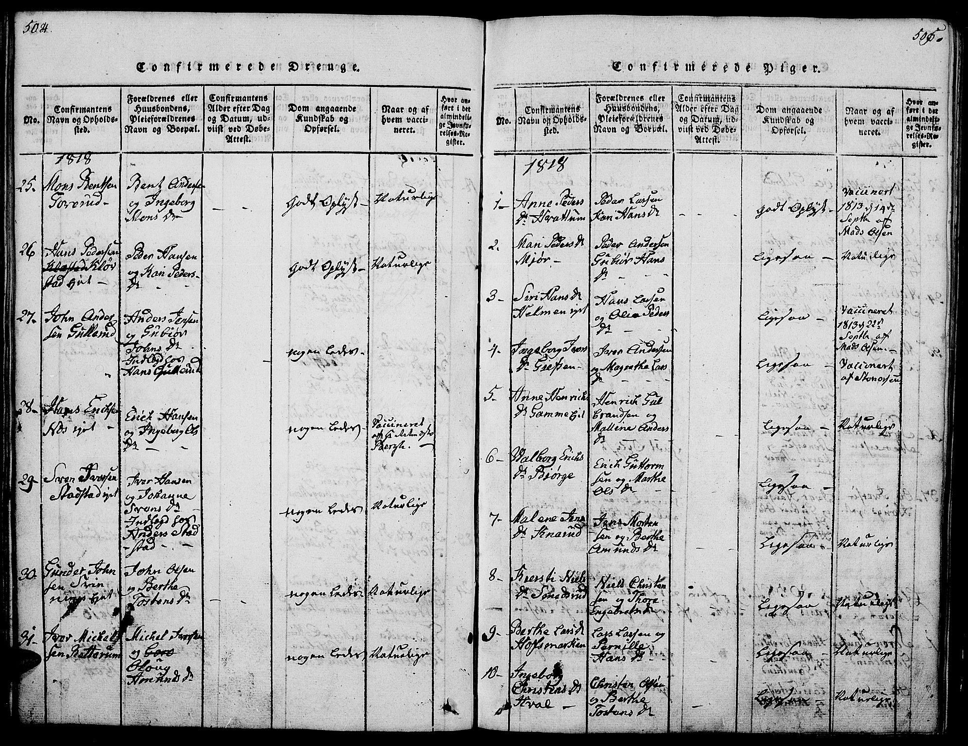 Gran prestekontor, AV/SAH-PREST-112/H/Ha/Hab/L0001: Parish register (copy) no. 1, 1815-1824, p. 504-505