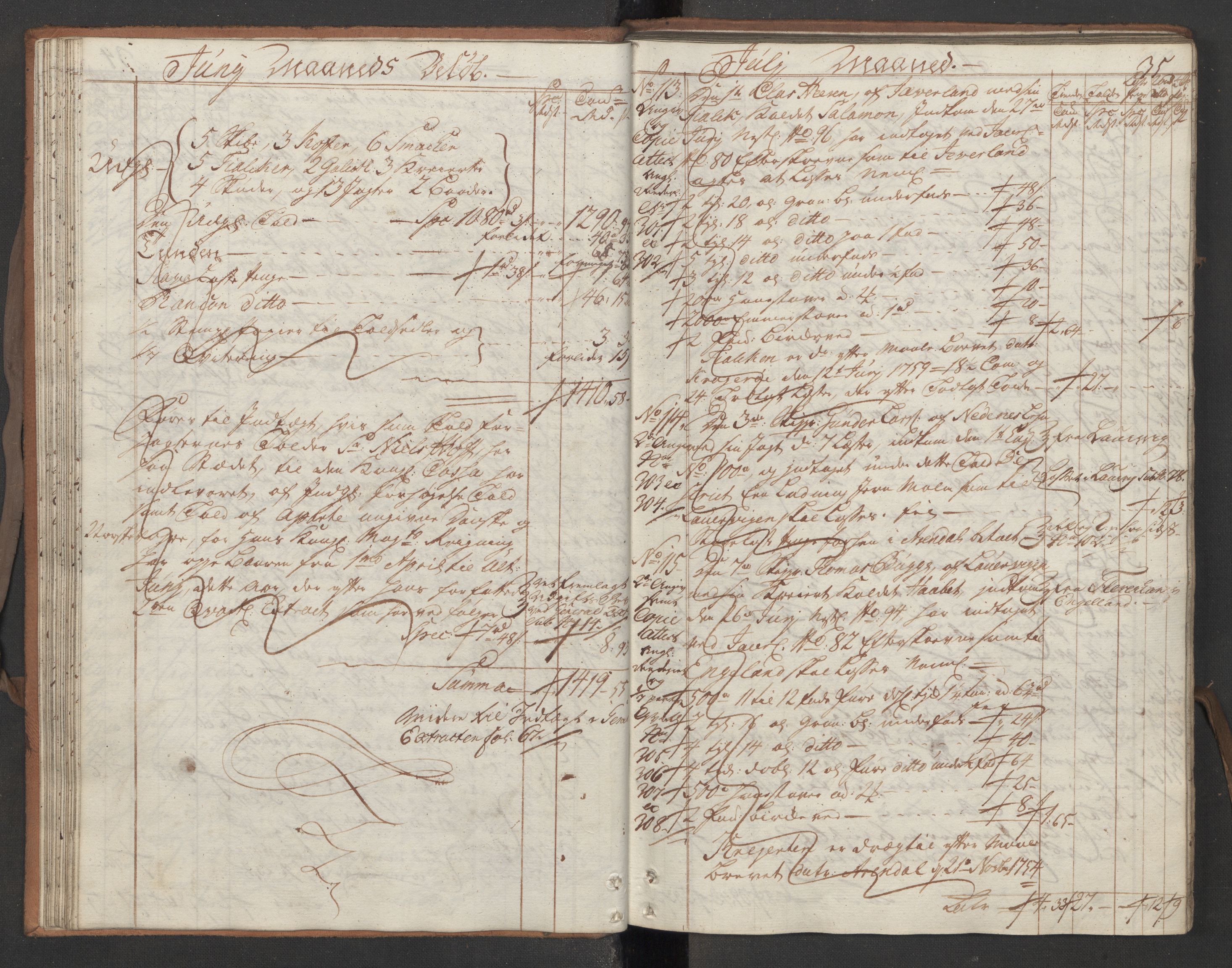 Generaltollkammeret, tollregnskaper, AV/RA-EA-5490/R13/L0029/0001: Tollregnskaper Kragerø / Utgående hovedtollbok, 1760, p. 34b-35a