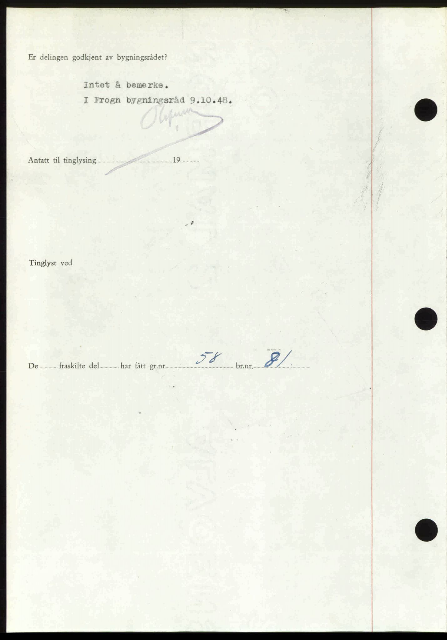 Follo sorenskriveri, SAO/A-10274/G/Ga/Gaa/L0085: Mortgage book no. I 85, 1948-1948, Diary no: : 4515/1948