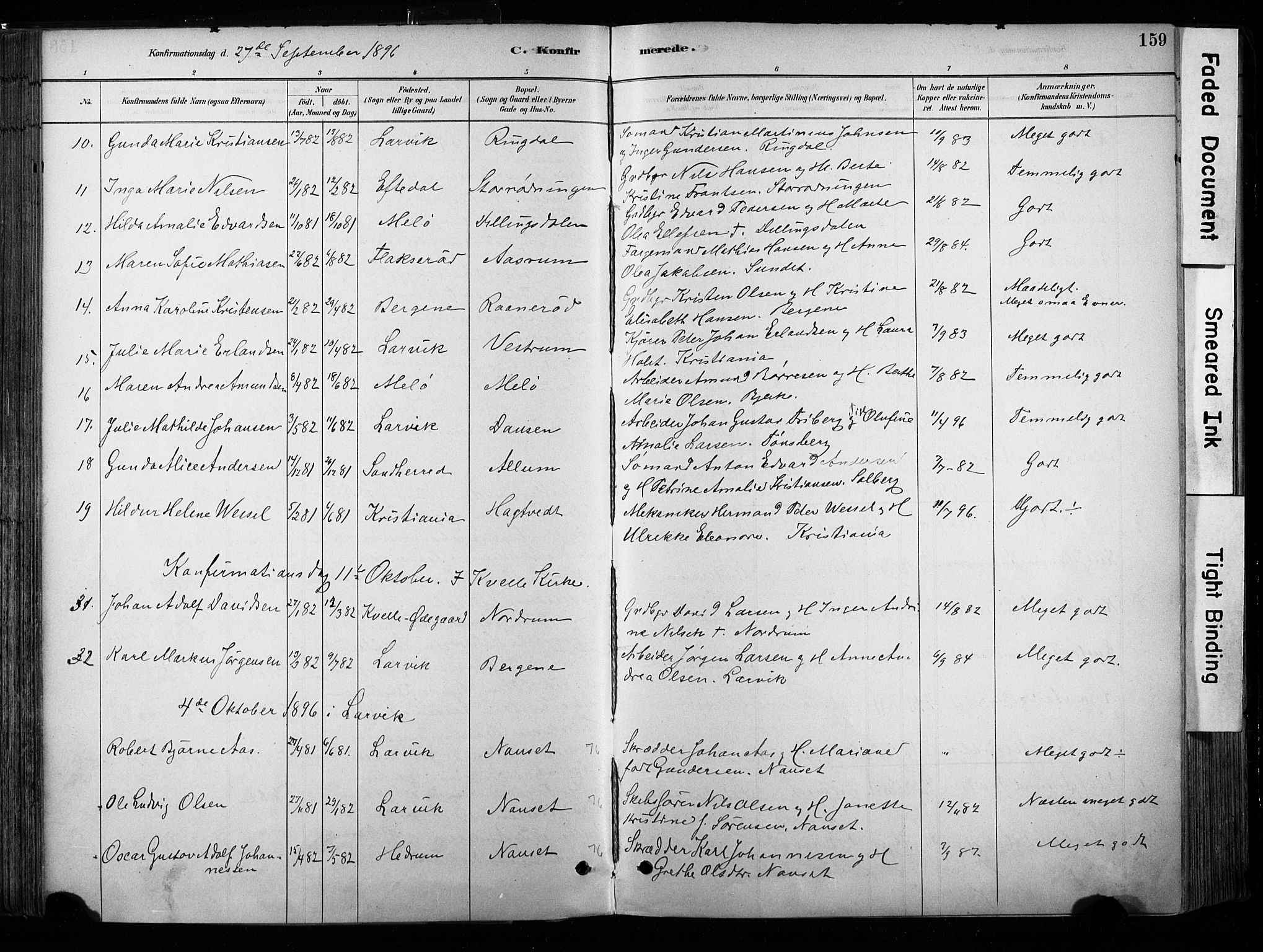 Hedrum kirkebøker, AV/SAKO-A-344/F/Fa/L0009: Parish register (official) no. I 9, 1881-1903, p. 159