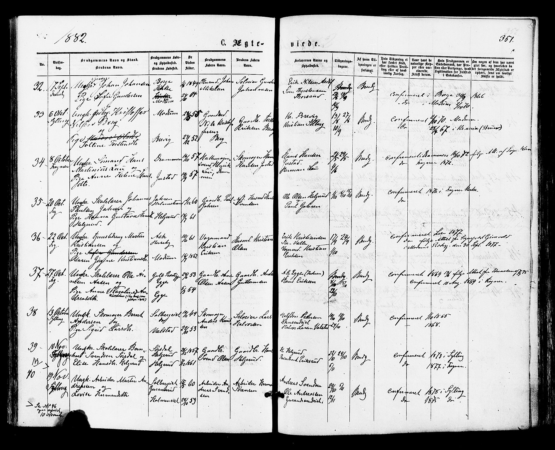 Lier kirkebøker, SAKO/A-230/F/Fa/L0014: Parish register (official) no. I 14, 1875-1882, p. 351