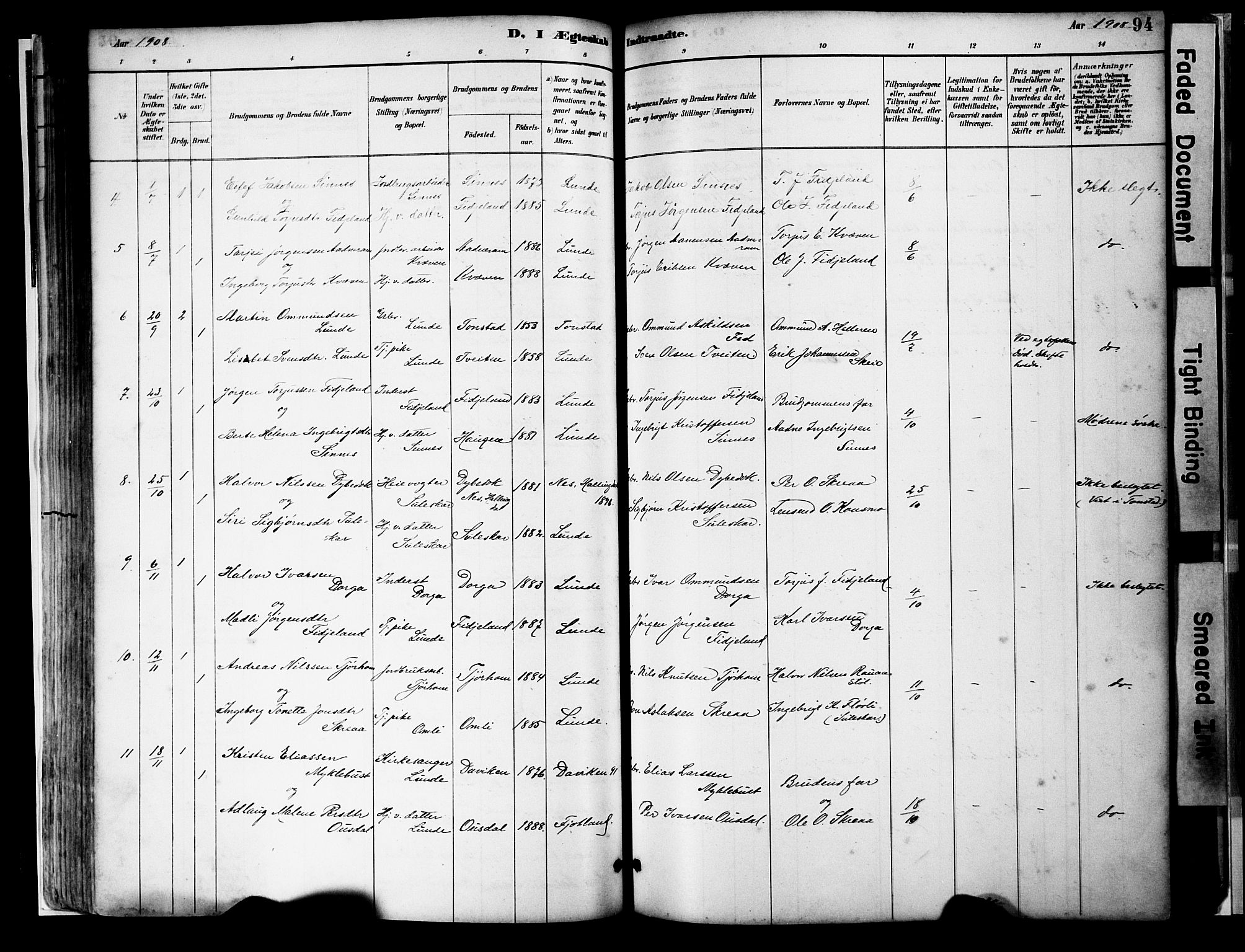 Sirdal sokneprestkontor, AV/SAK-1111-0036/F/Fa/Faa/L0001: Parish register (official) no. A 1, 1887-1910, p. 94