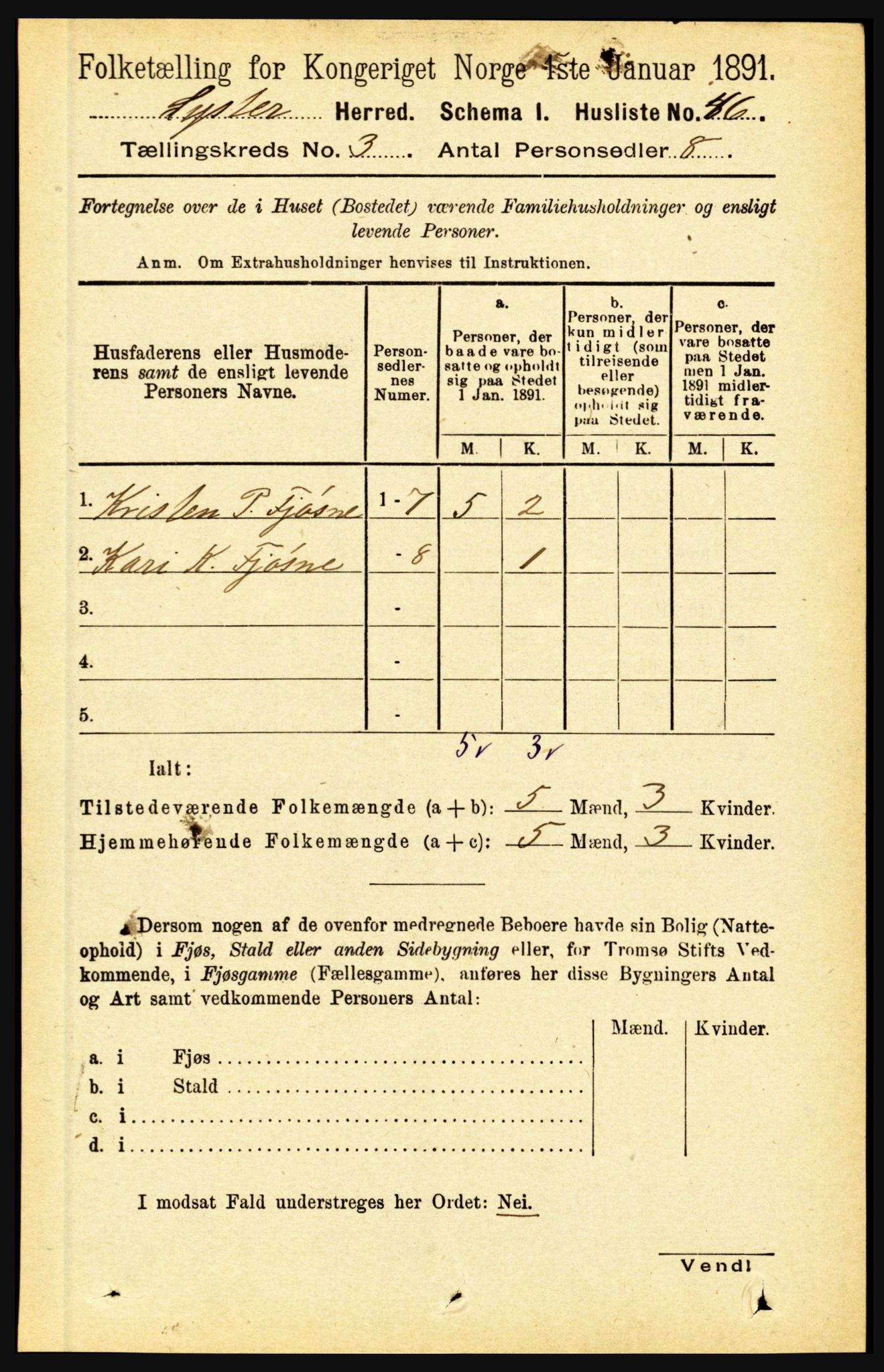 RA, 1891 census for 1426 Luster, 1891, p. 1147