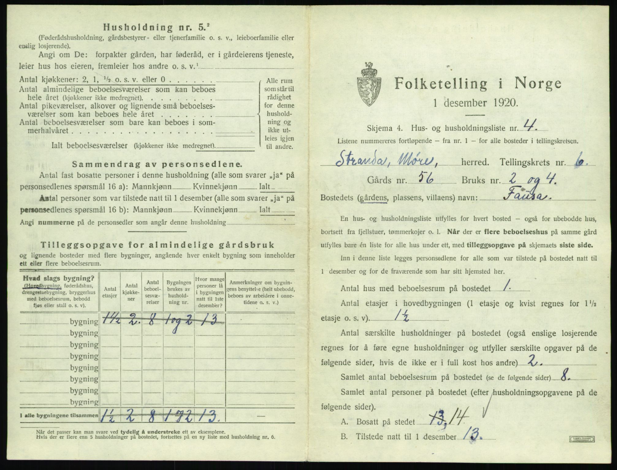 SAT, 1920 census for Stranda, 1920, p. 525