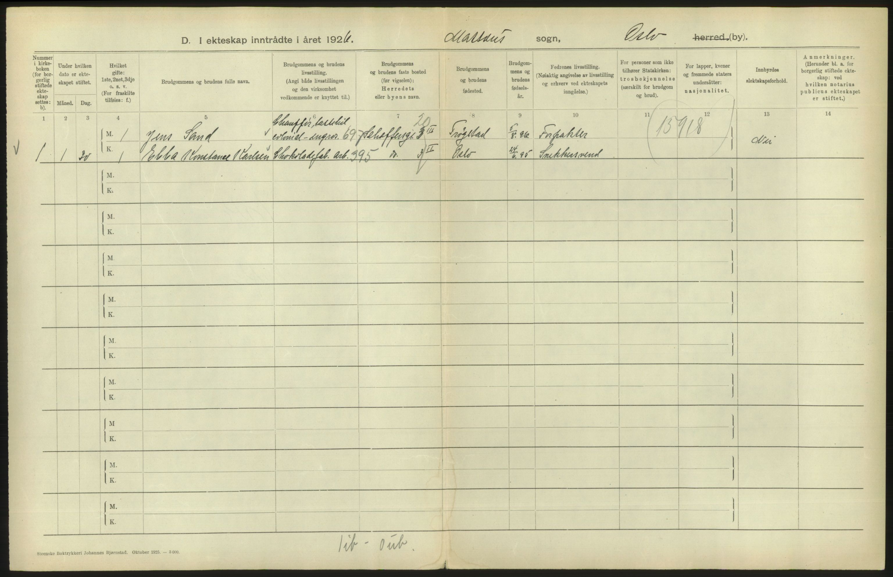 Statistisk sentralbyrå, Sosiodemografiske emner, Befolkning, AV/RA-S-2228/D/Df/Dfc/Dfcf/L0008: Oslo: Gifte, 1926, p. 794