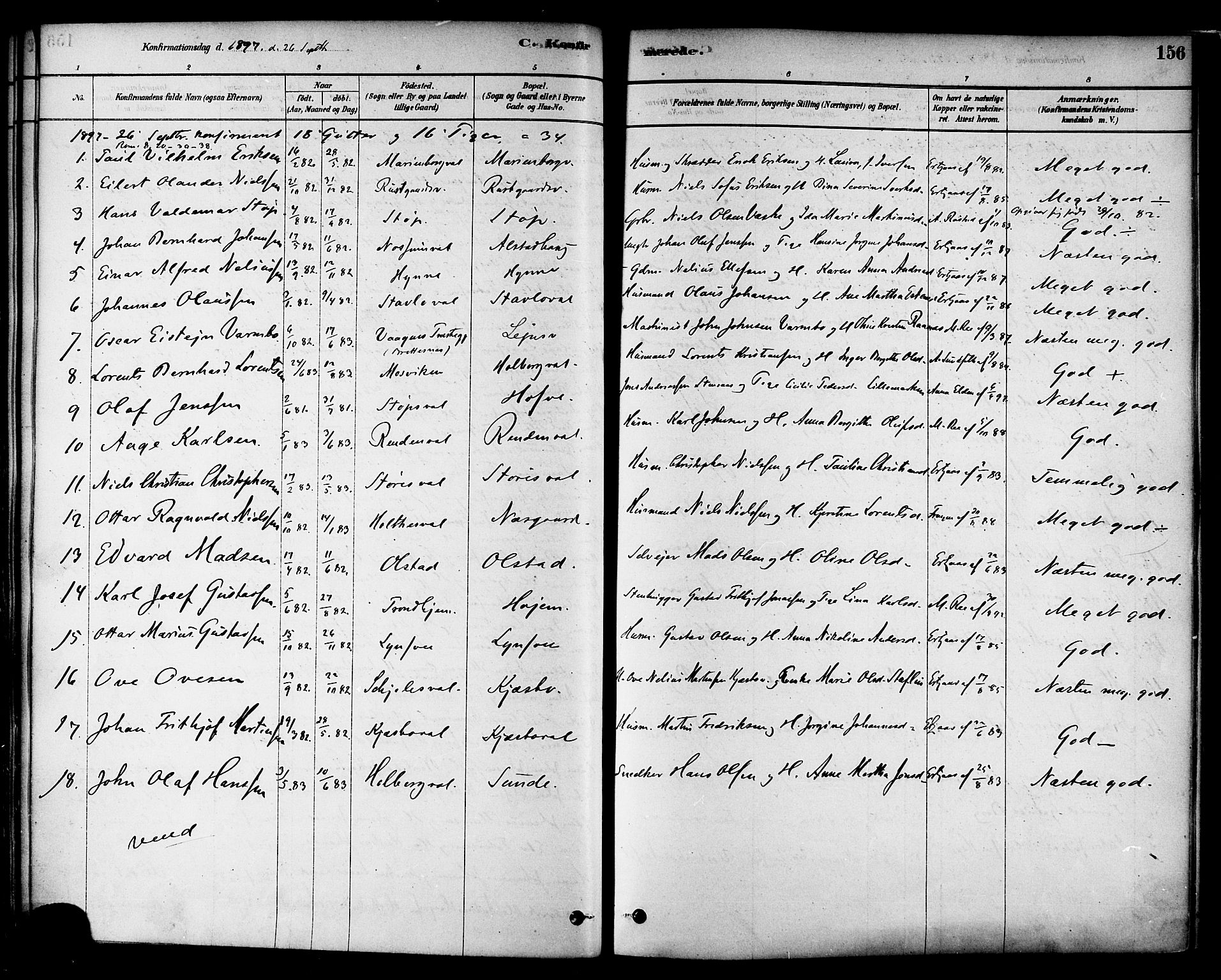 Ministerialprotokoller, klokkerbøker og fødselsregistre - Nord-Trøndelag, SAT/A-1458/717/L0159: Parish register (official) no. 717A09, 1878-1898, p. 156