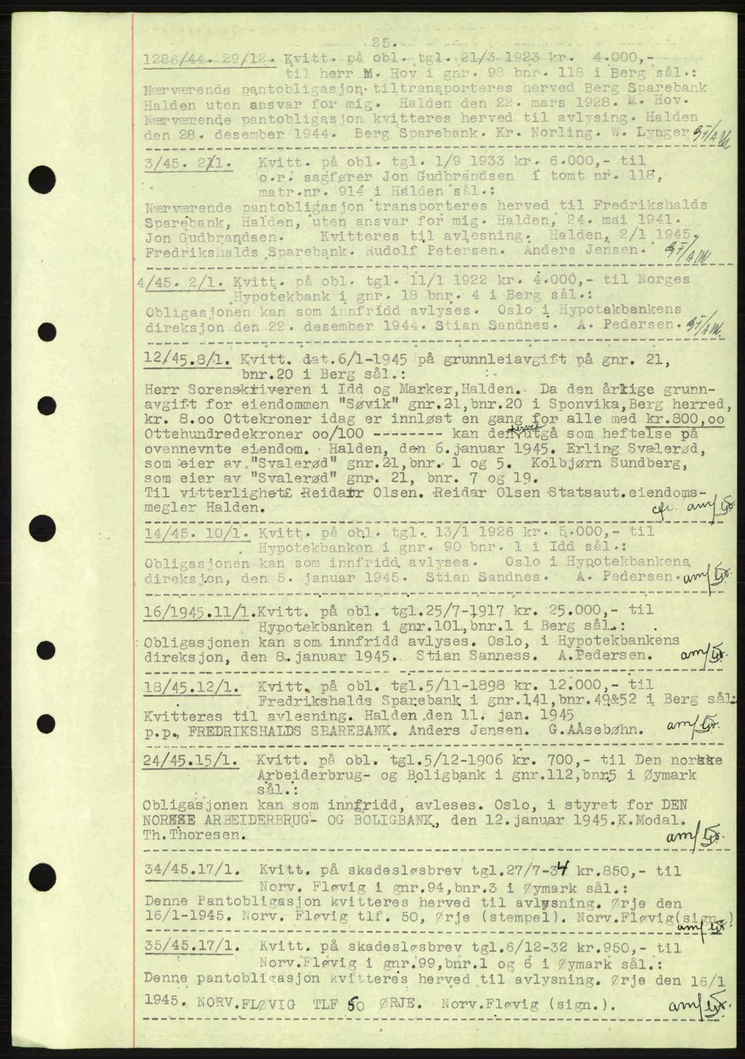 Idd og Marker sorenskriveri, AV/SAO-A-10283/G/Gb/Gbc/L0002: Mortgage book no. B4-9a, 1939-1945, Diary no: : 3/1945